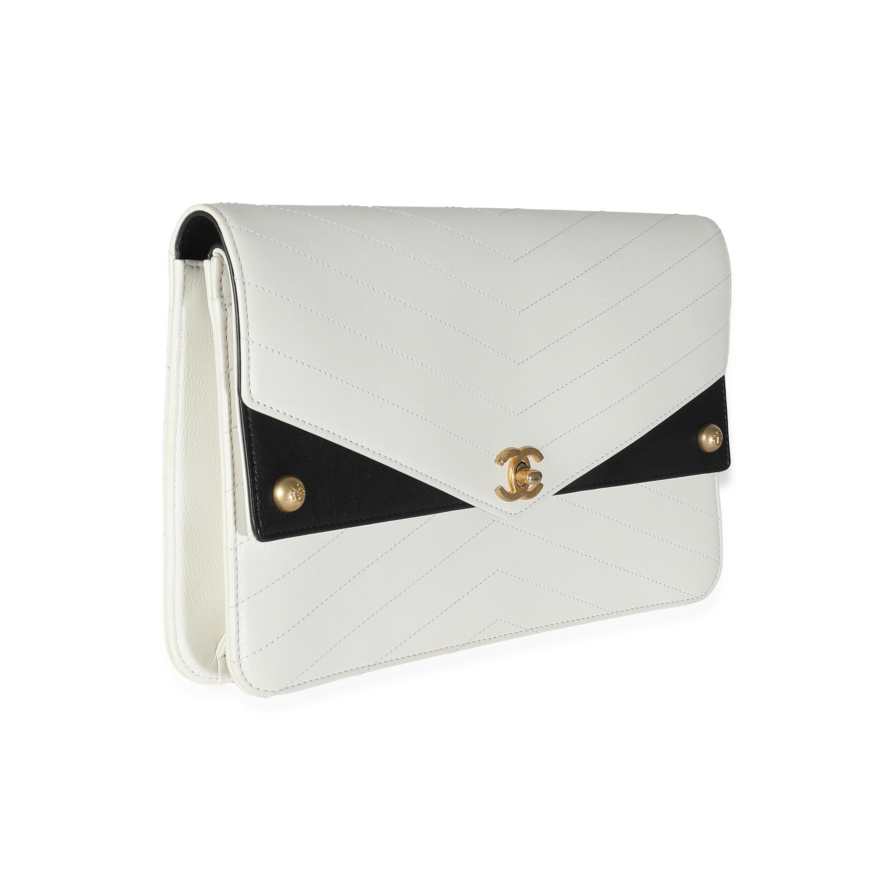 White Chevron Calfskin Casual Trip Flap Clutch - Image 3