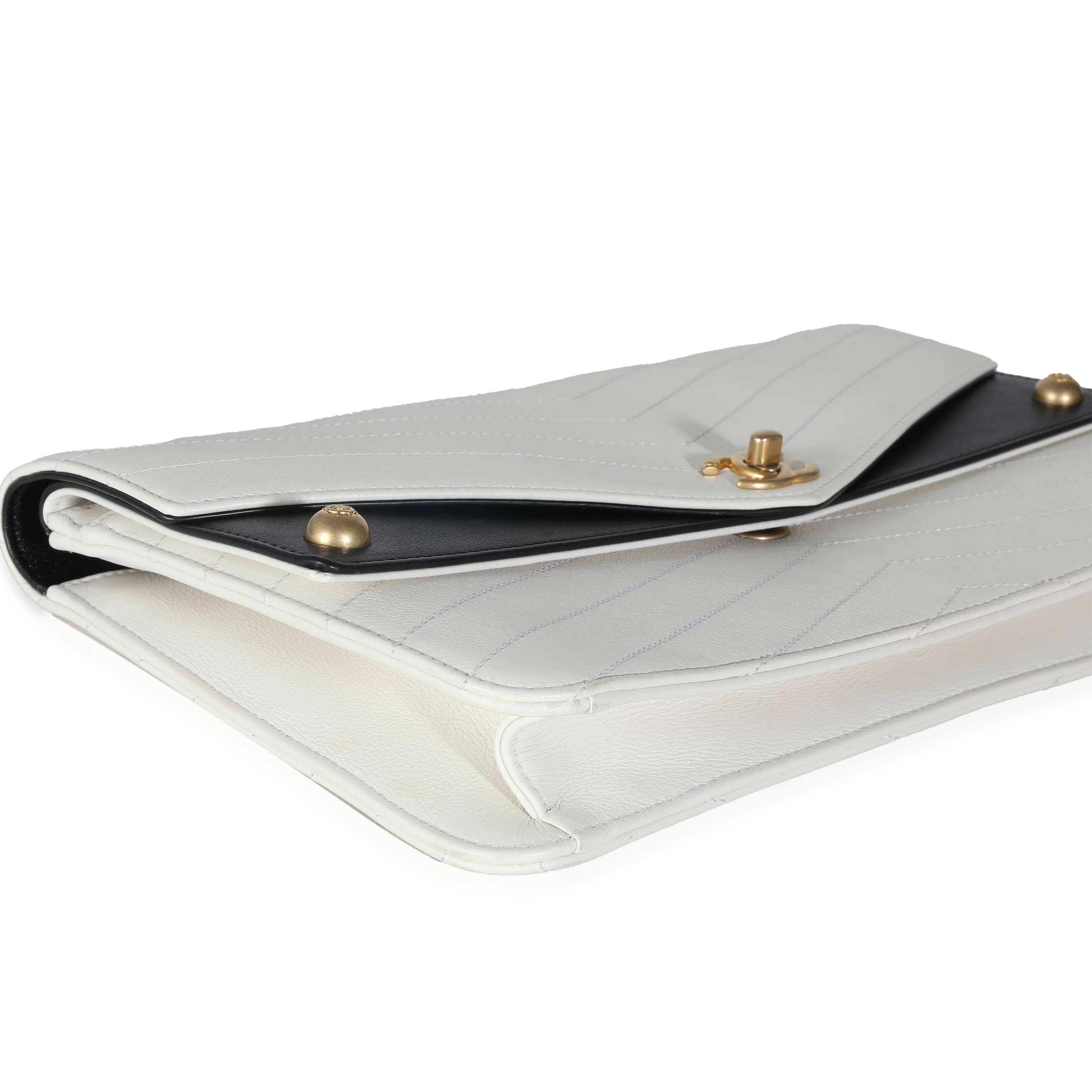 White Chevron Calfskin Casual Trip Flap Clutch - Image 4