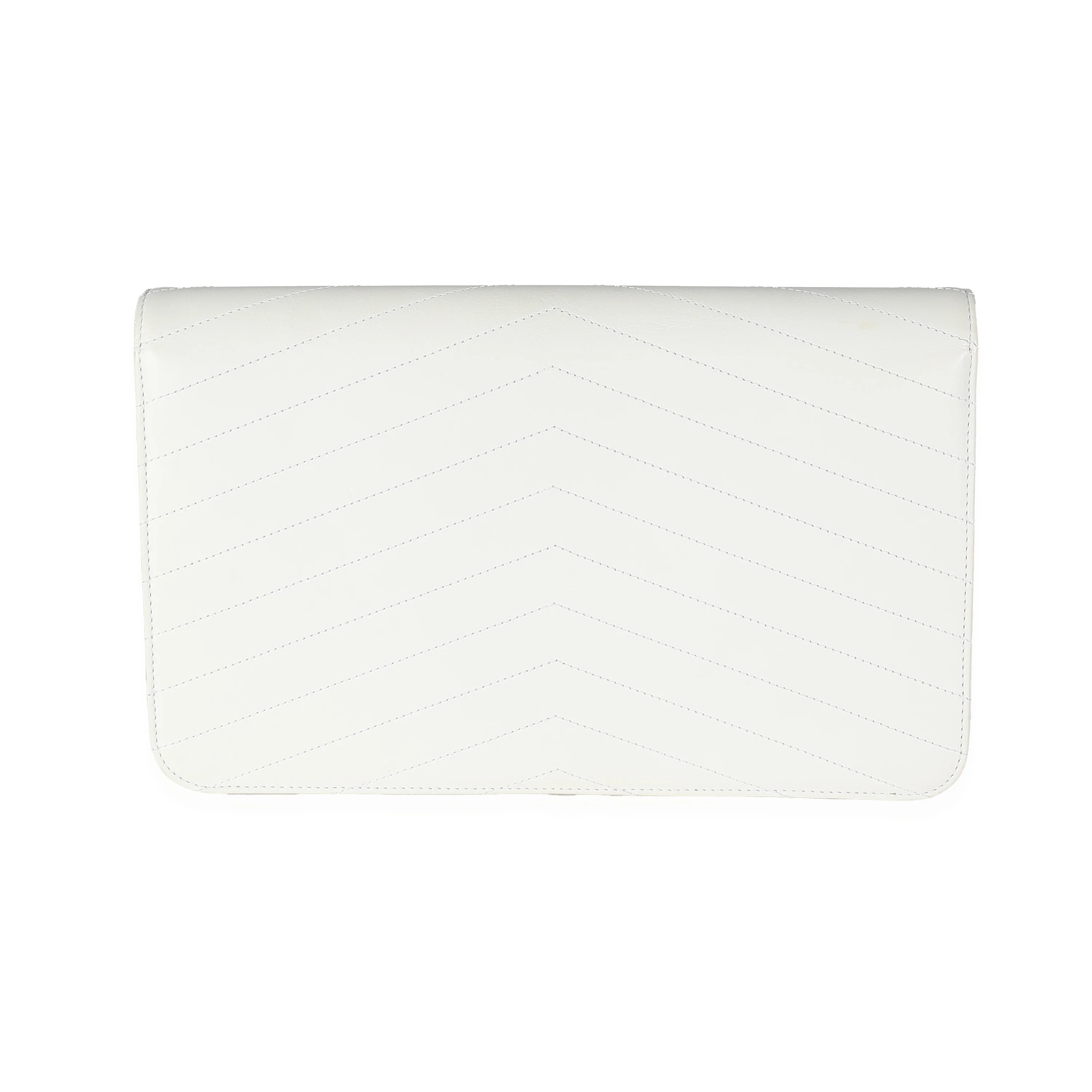 White Chevron Calfskin Casual Trip Flap Clutch - Image 5
