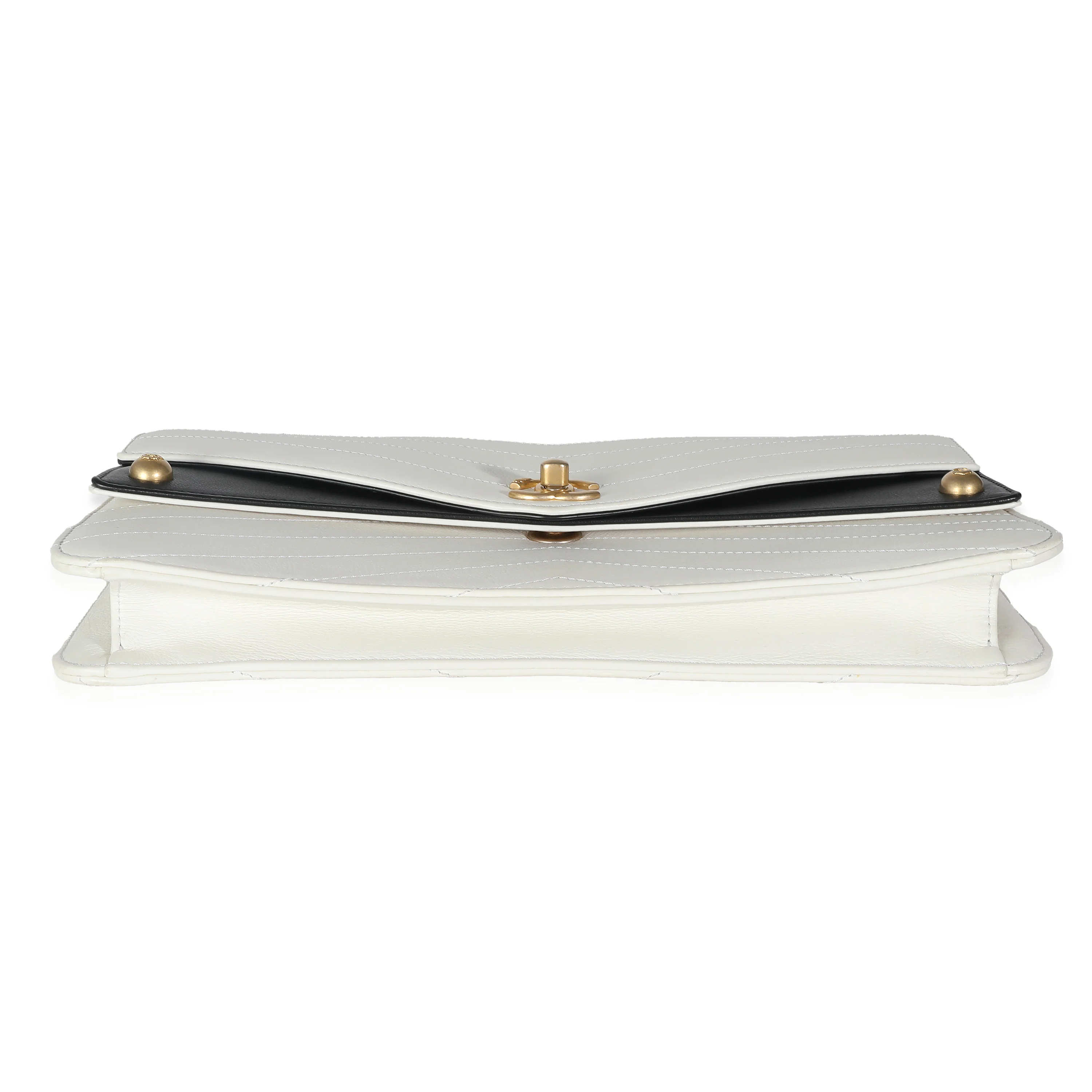 White Chevron Calfskin Casual Trip Flap Clutch - Image 7