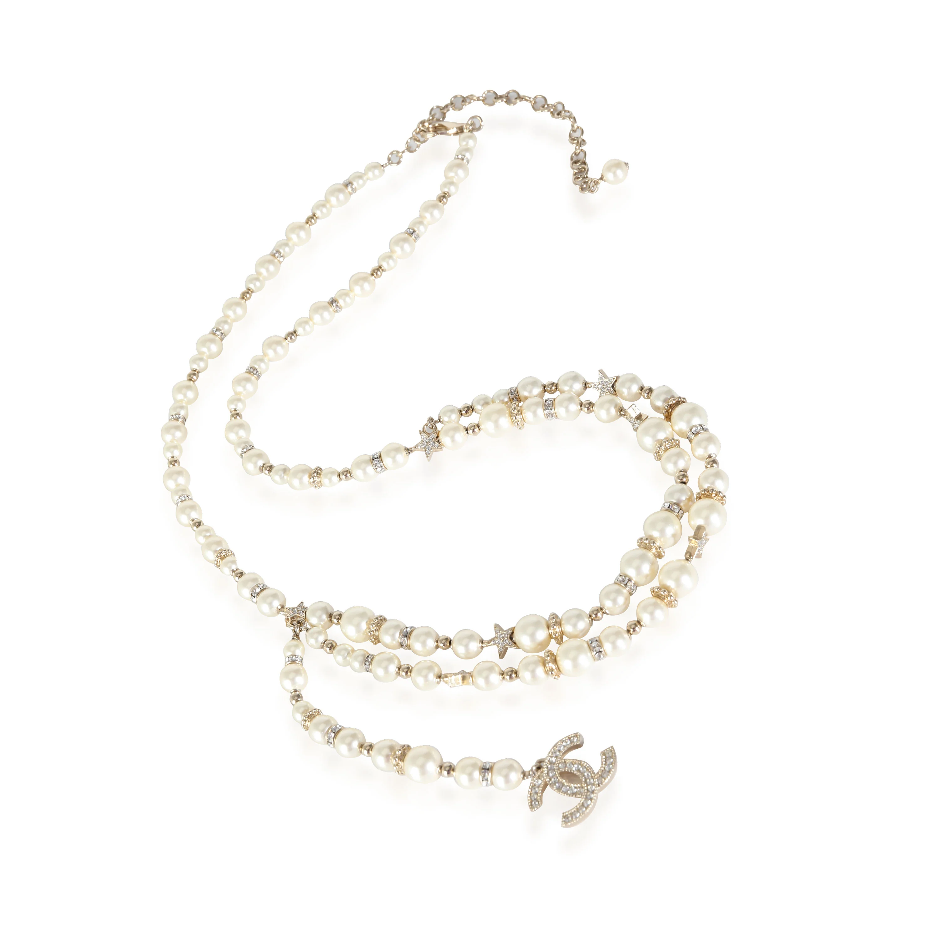 2023 Faux Pearl and Strass Necklace with Stars and CC - Image 2