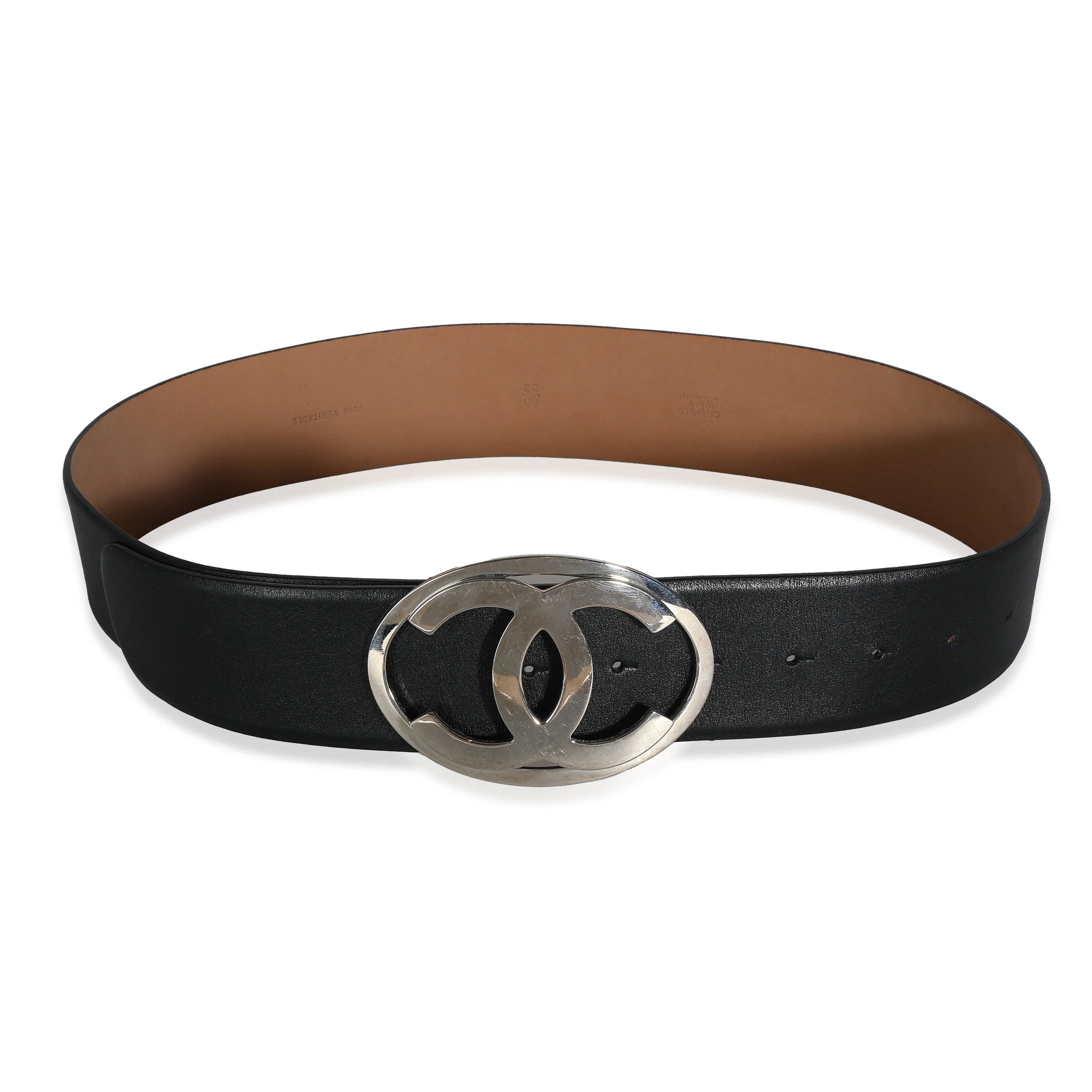 00V Black Smooth Leather Oval CC Buckle Belt 80/32 - Image 2