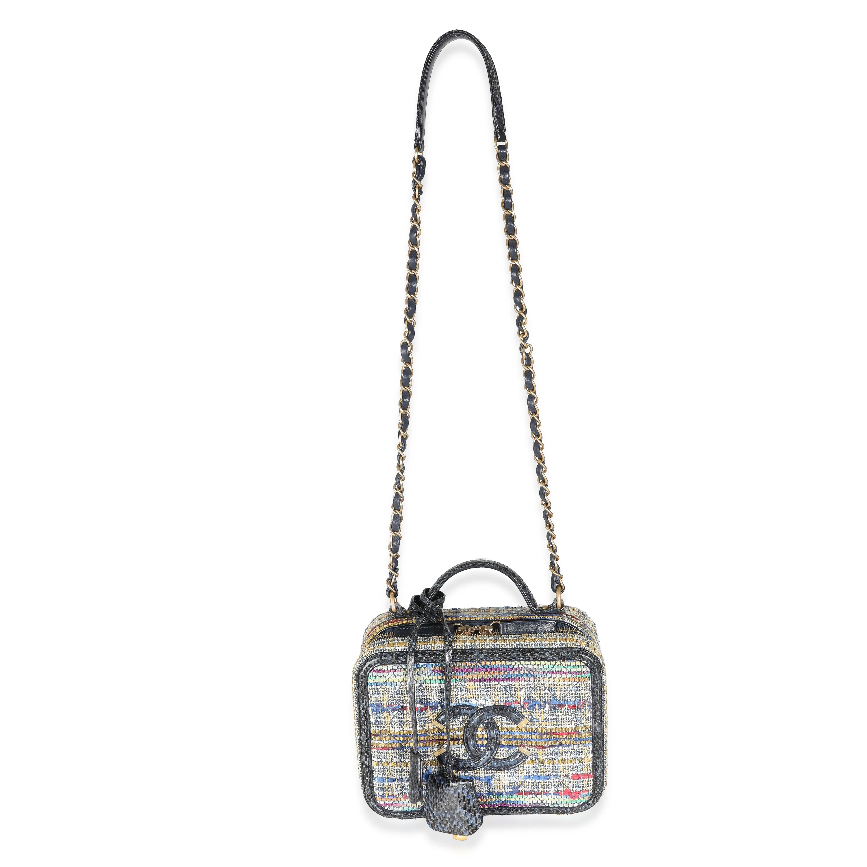 Multicolour Tweed Snakeskin Medium Filigree Vanity Case - Image 8