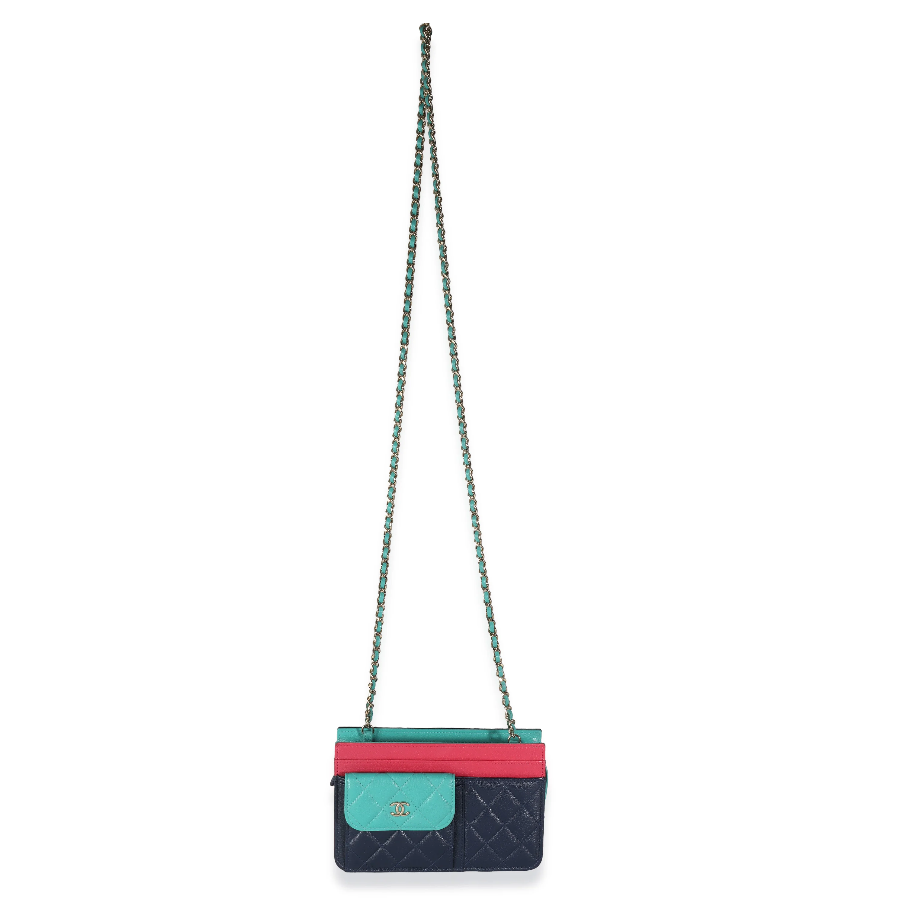 Tricolor Goatskin Multi Pocket Wallet On Chain - Image 8