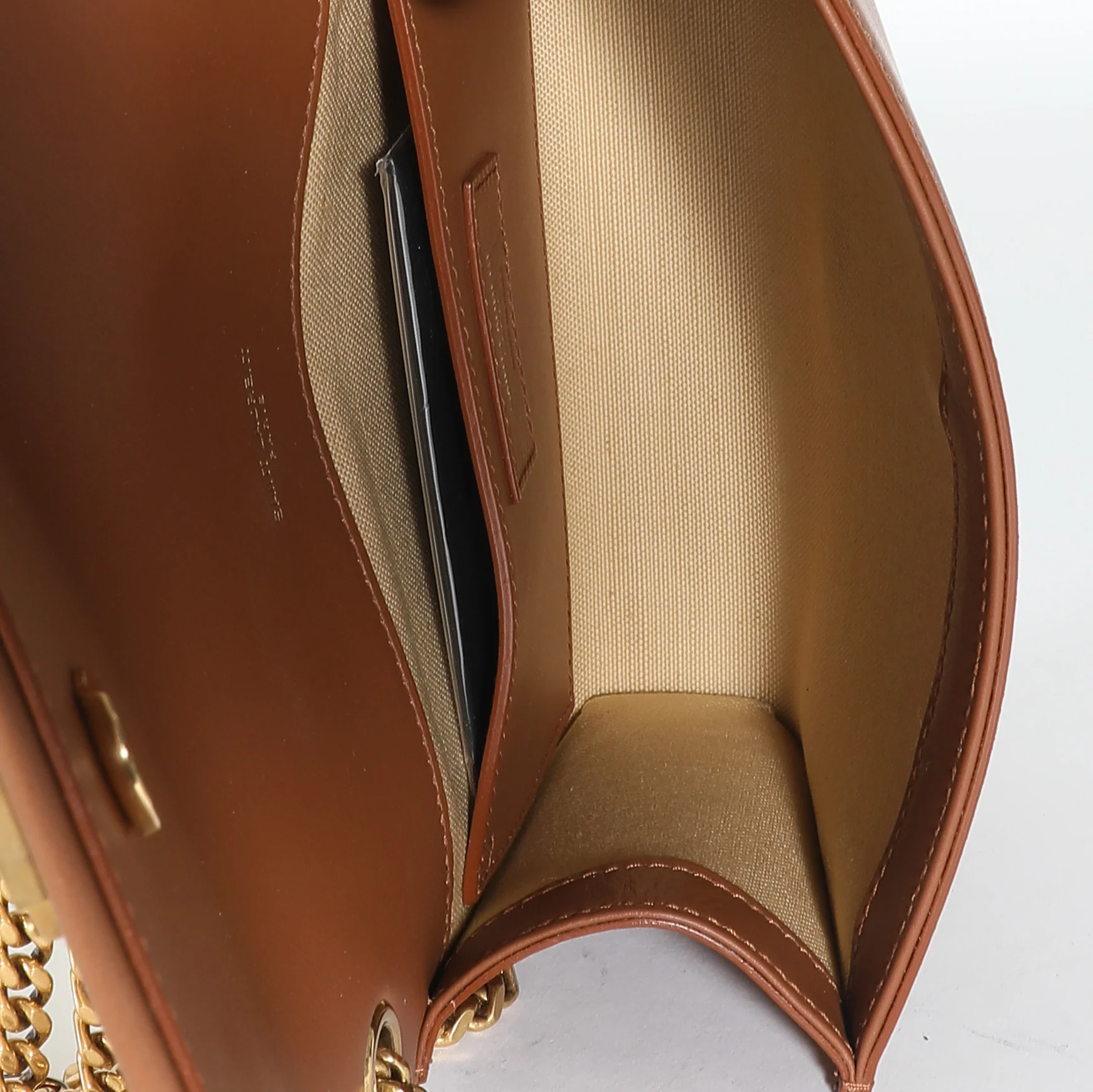Brown Leather Linen Small Kate Wallet On Chain - Image 10