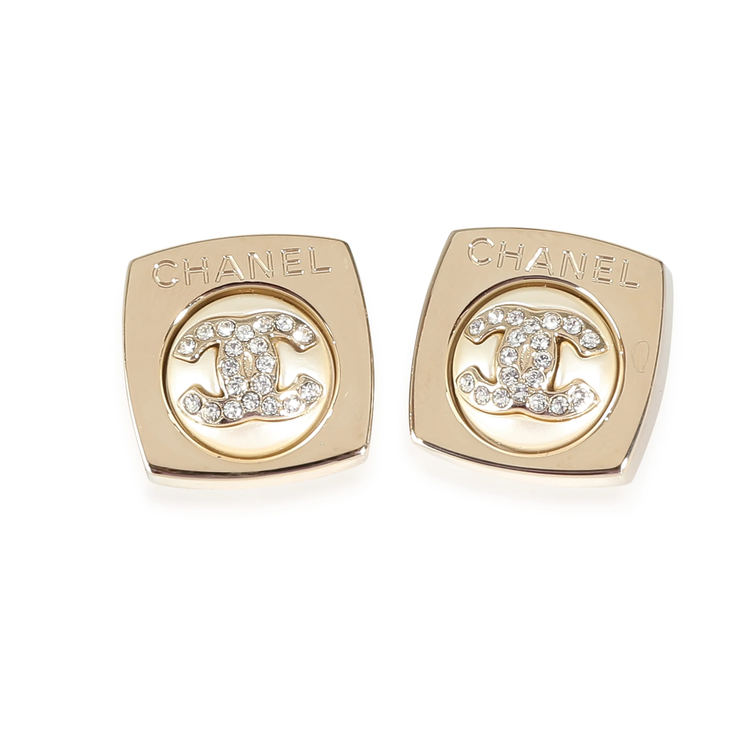 2023 CC Strass & Faux Pearl Stud Gold Plated Earring