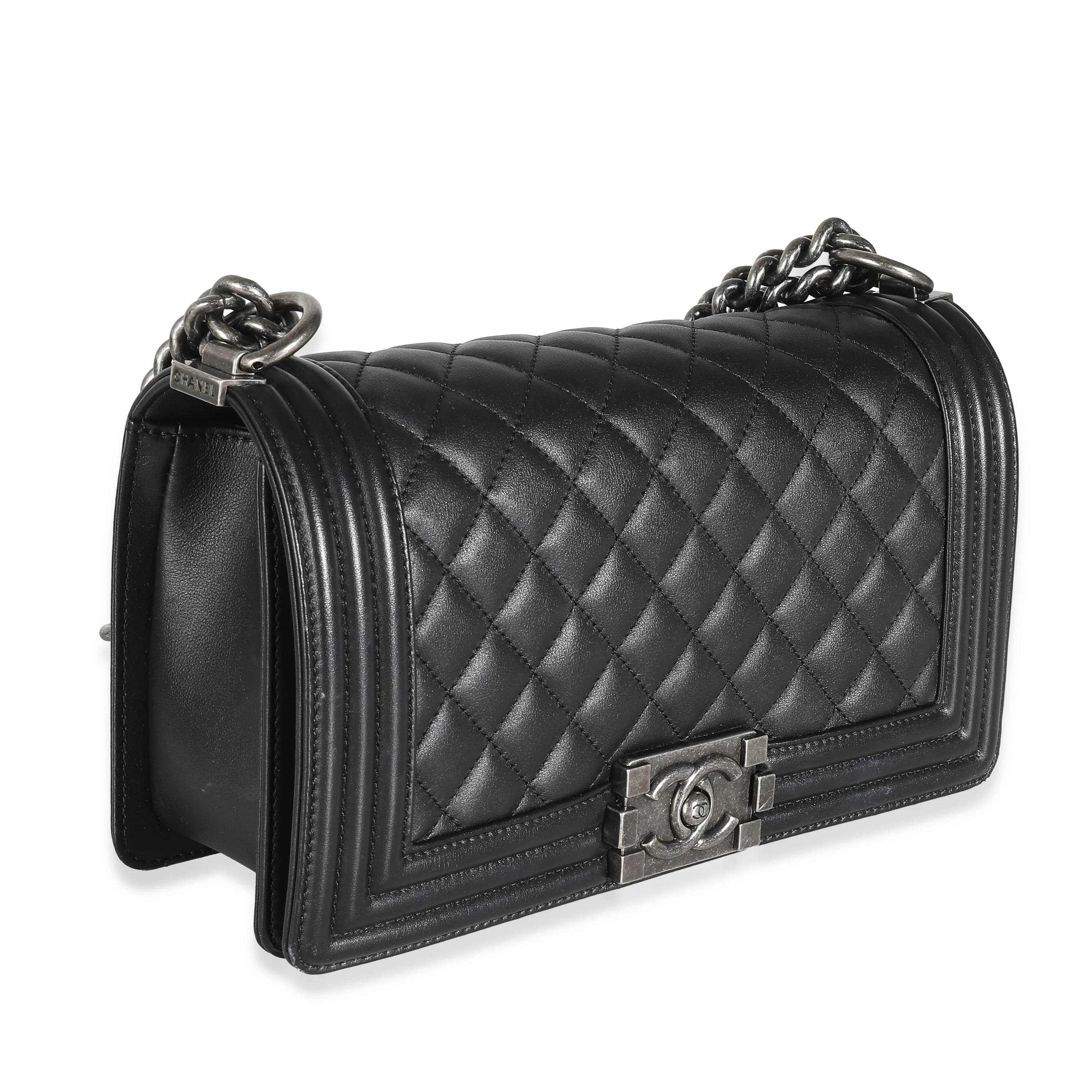 Black Quilted Lambskin Medium Boy Bag - Image 3