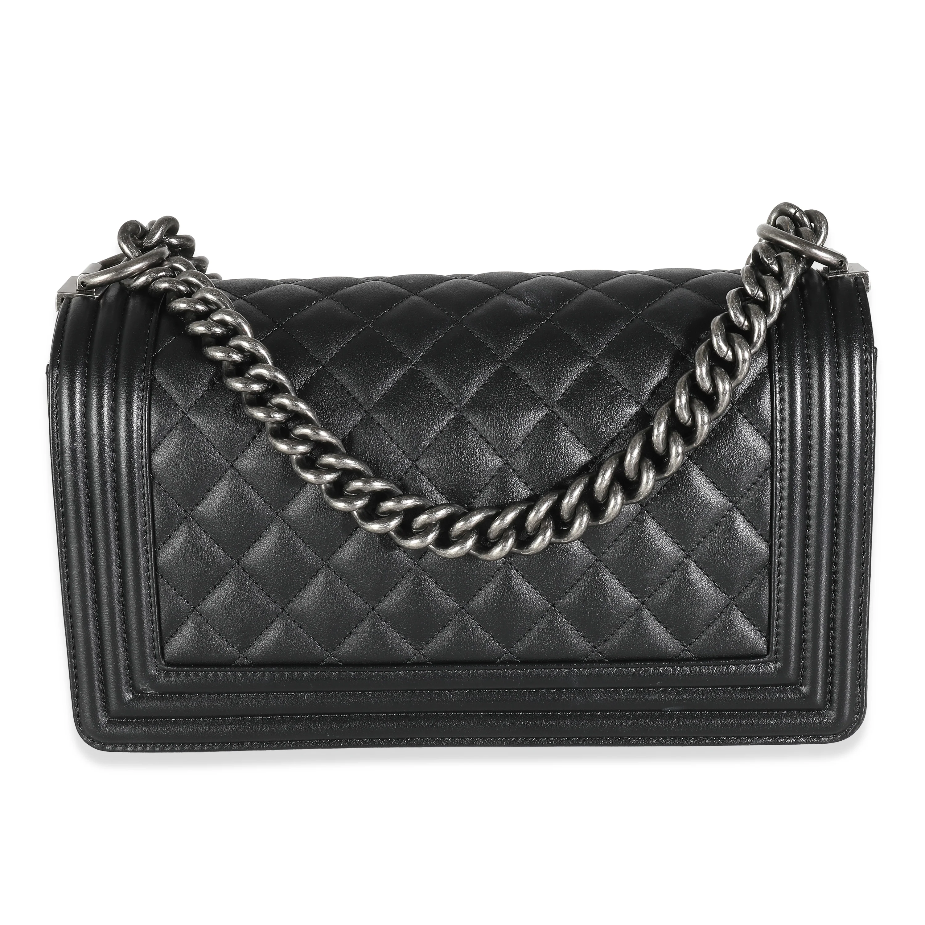 Black Quilted Lambskin Medium Boy Bag - Image 4