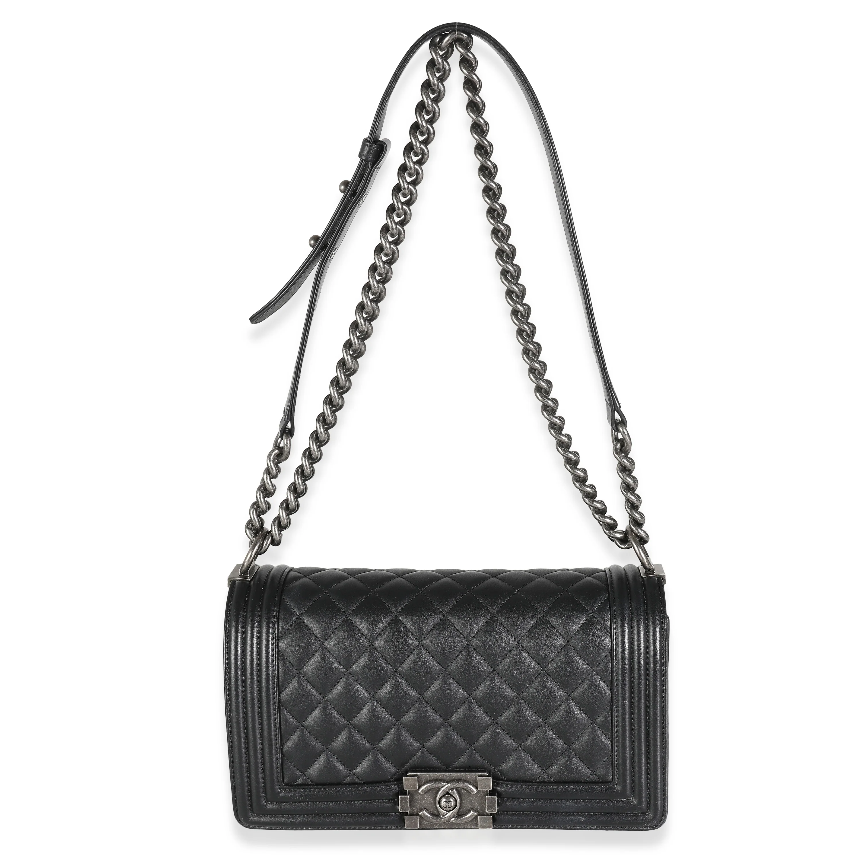 Black Quilted Lambskin Medium Boy Bag - Image 8