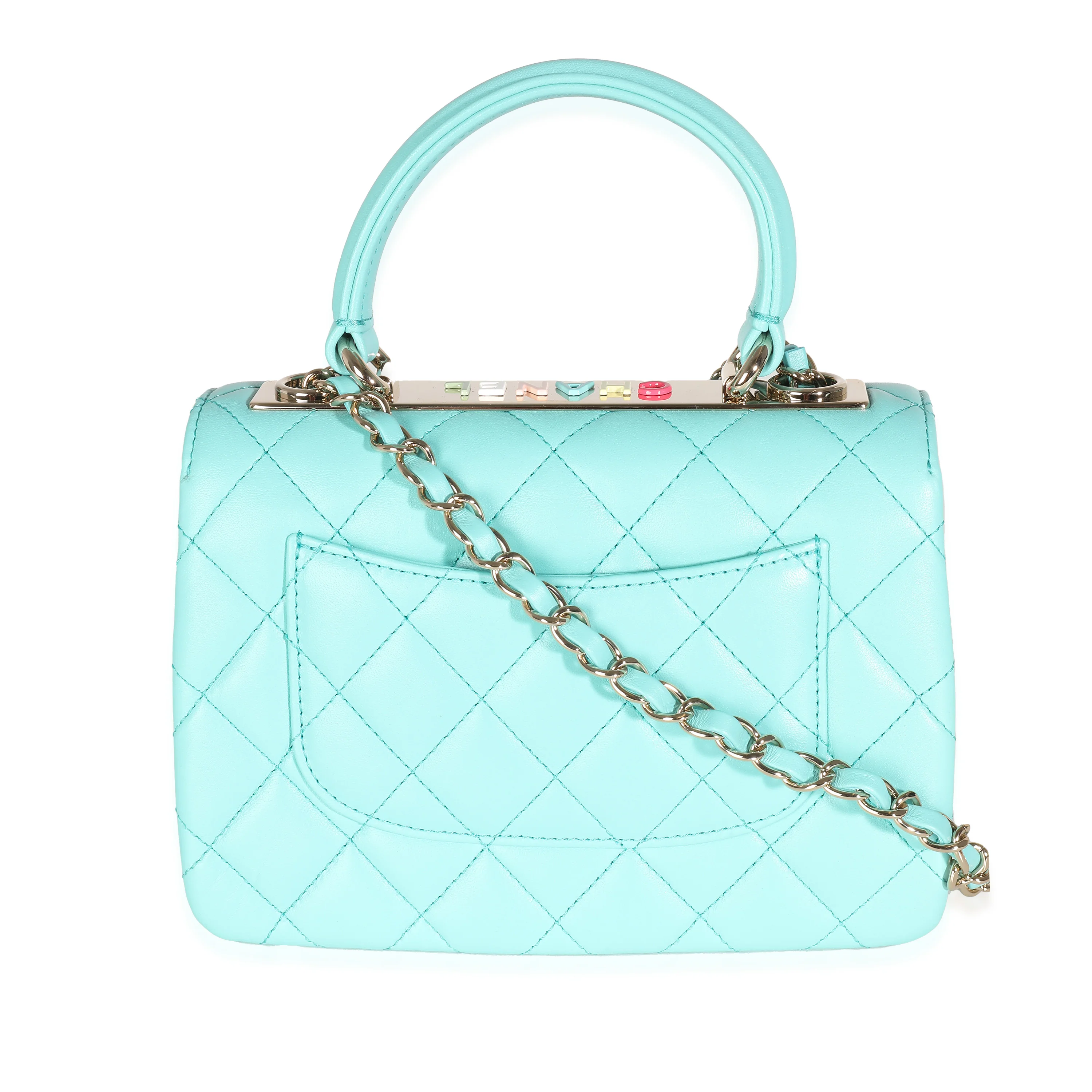 24C Turquoise Quilted Lambskin Mini Trendy Top Handle - Image 4