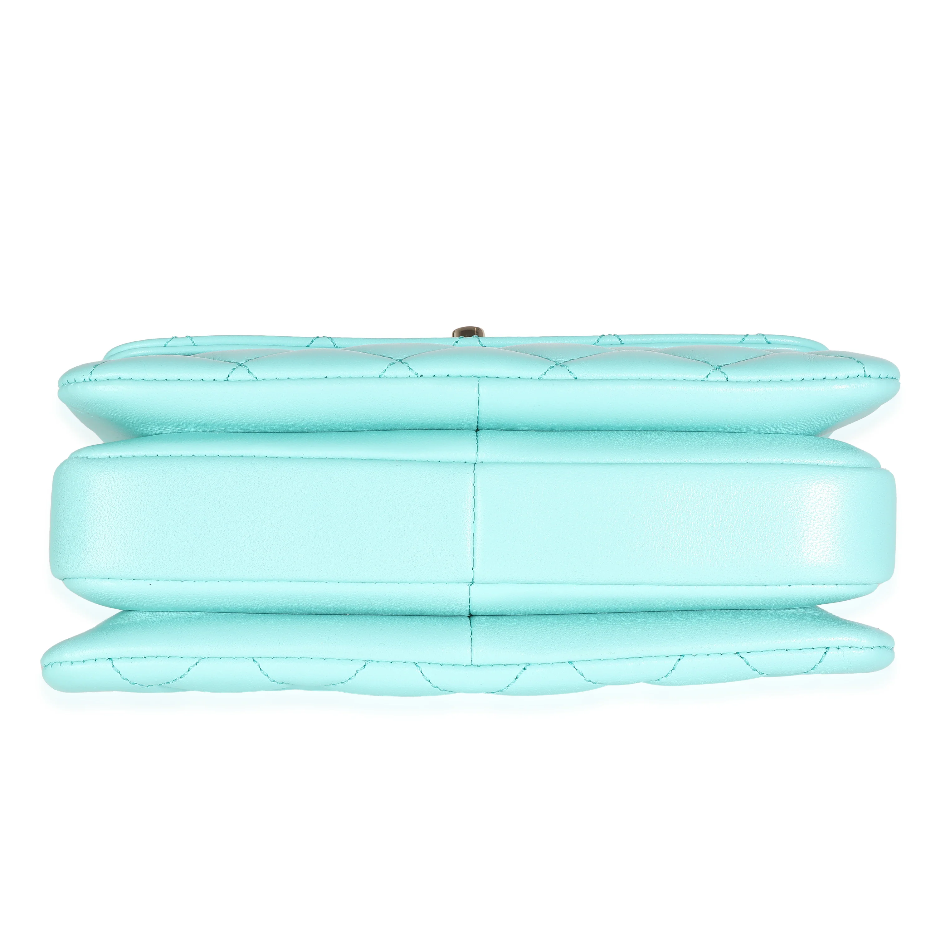 24C Turquoise Quilted Lambskin Mini Trendy Top Handle - Image 5