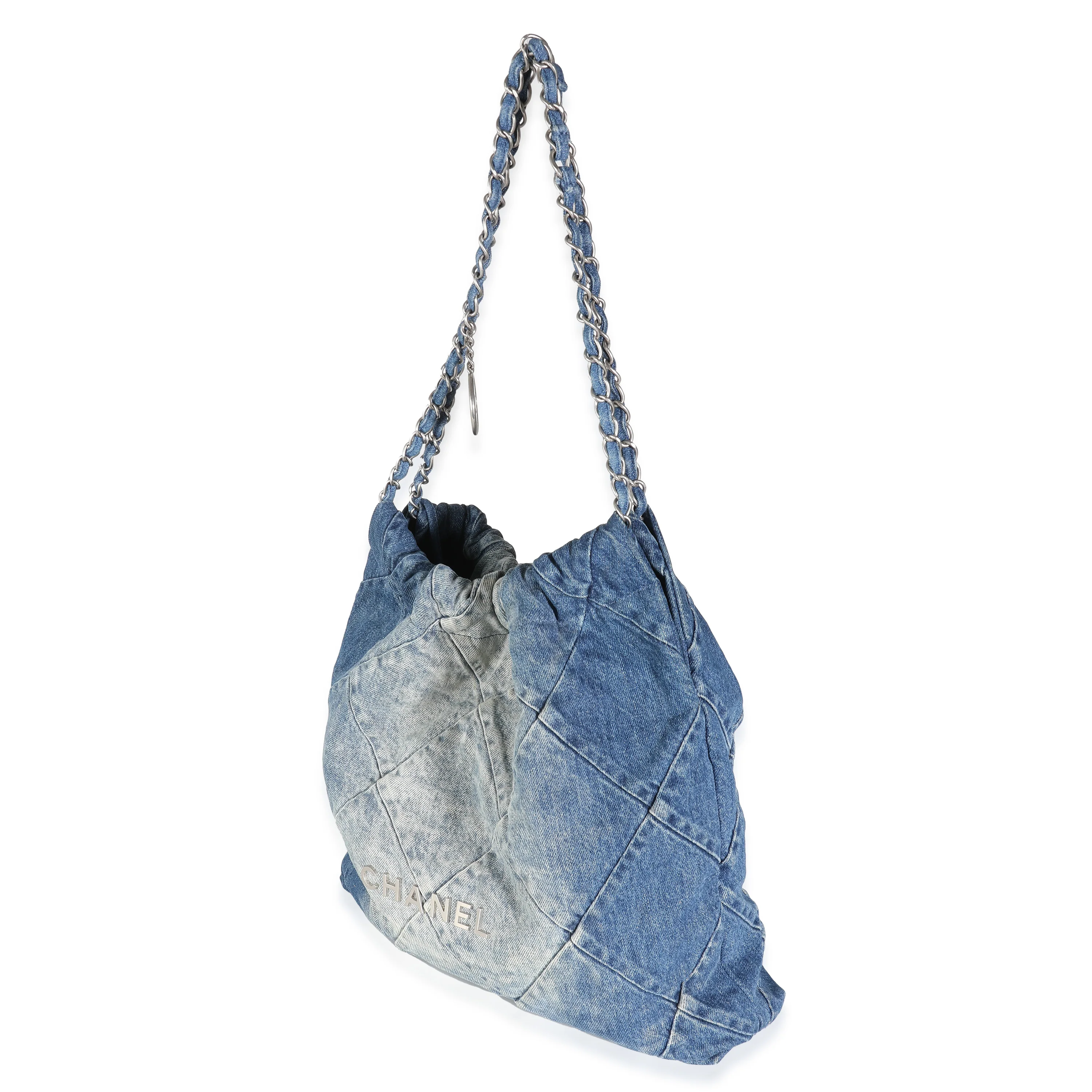 Blue Quilted Denim Medium Chanel 22 Hobo - Image 2