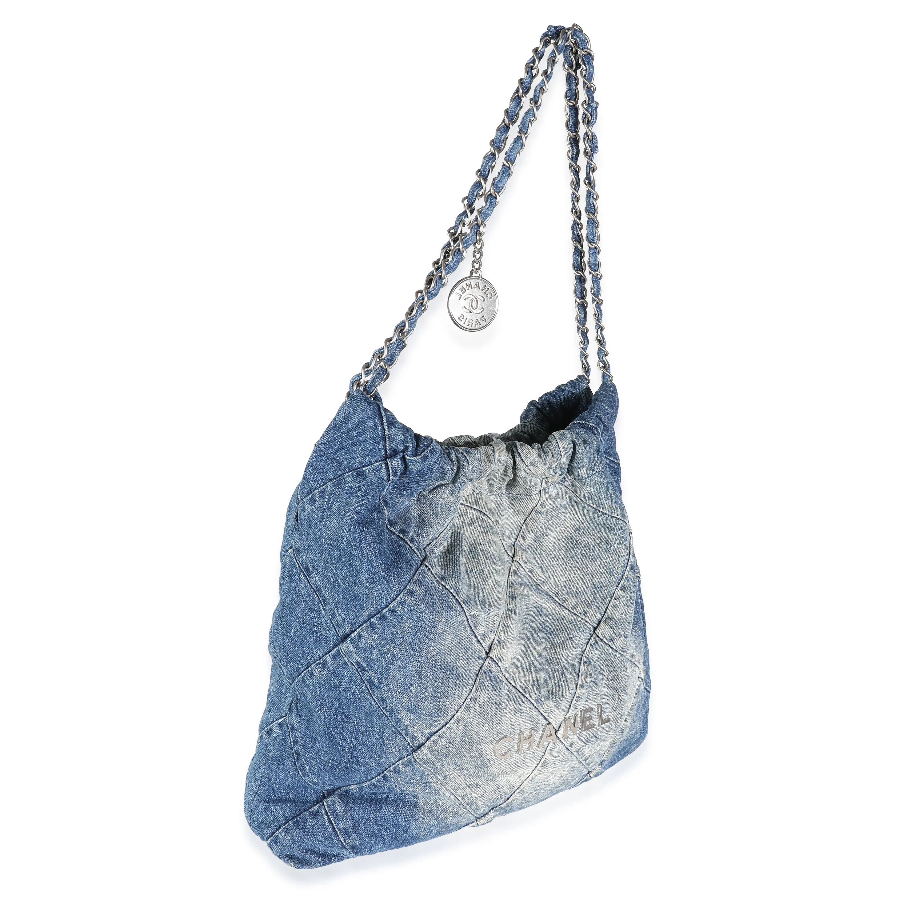 Blue Quilted Denim Medium Chanel 22 Hobo - Image 4