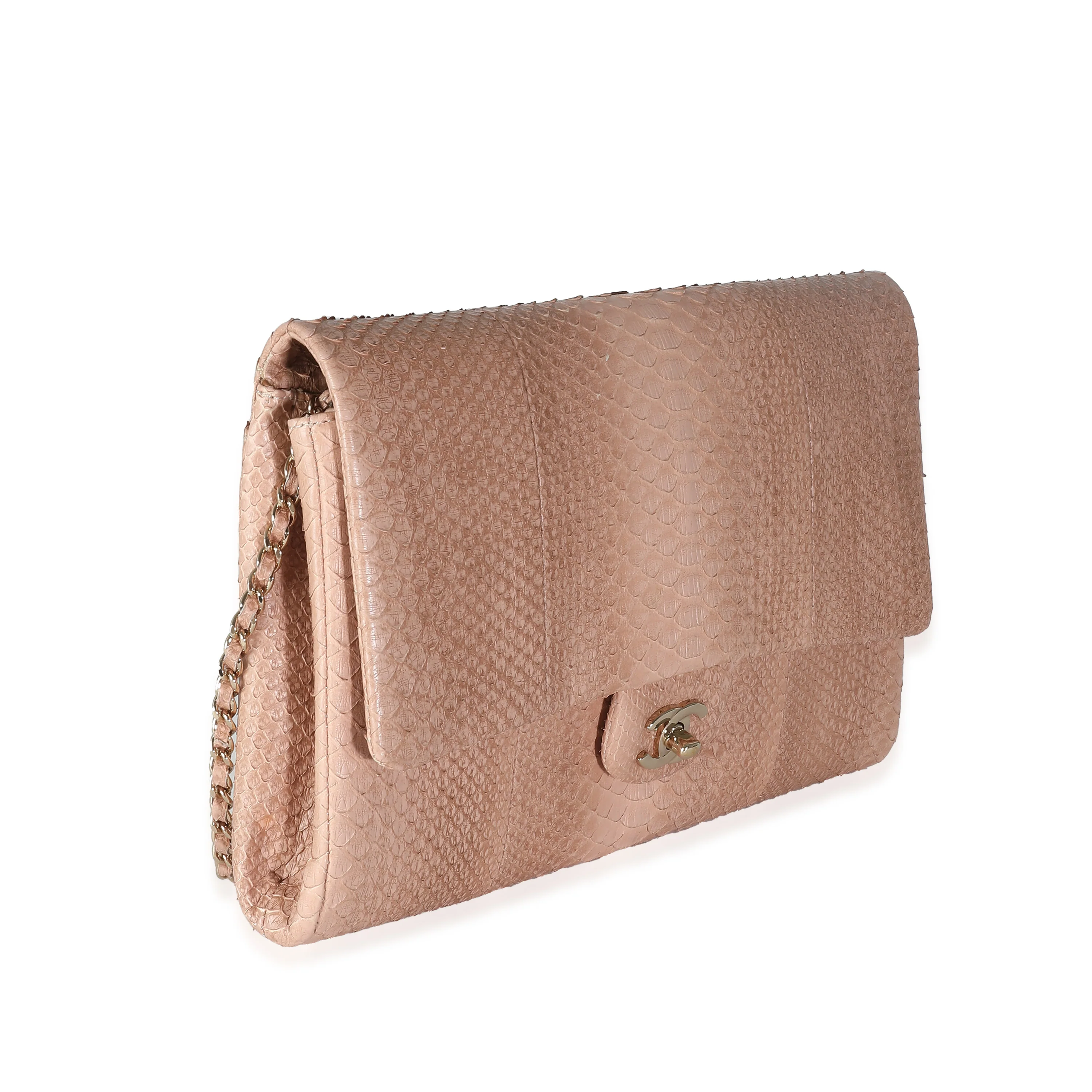 Pink Python Classic Flap Clutch With Chain - Image 3