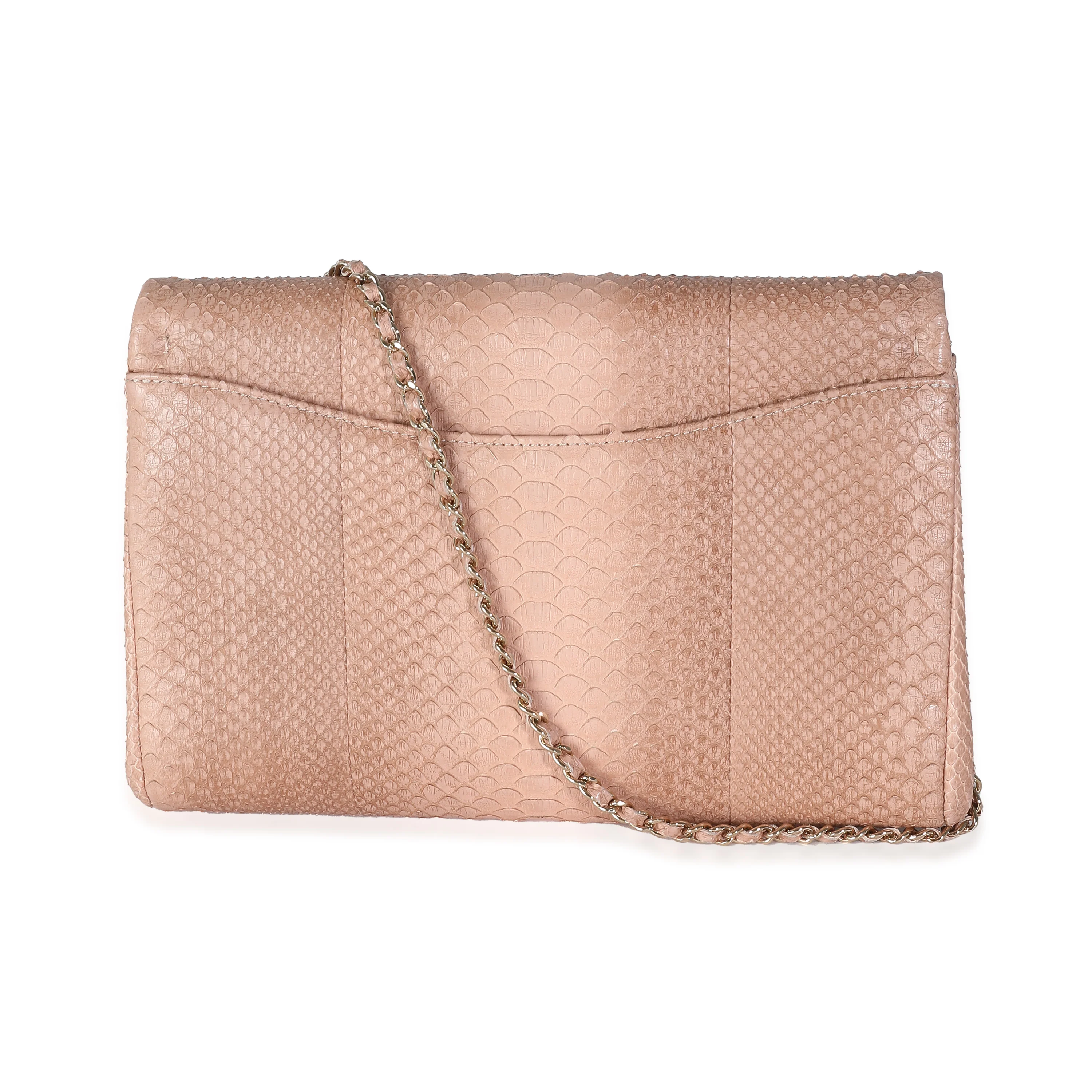 Pink Python Classic Flap Clutch With Chain - Image 5