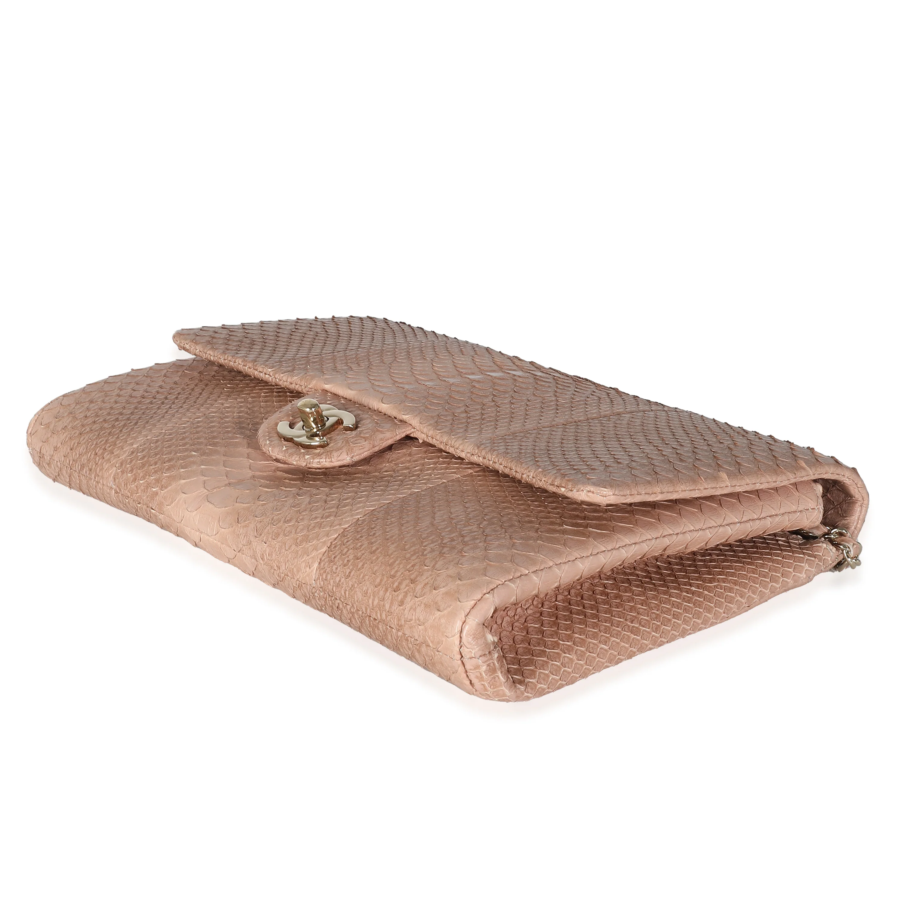 Pink Python Classic Flap Clutch With Chain - Image 6