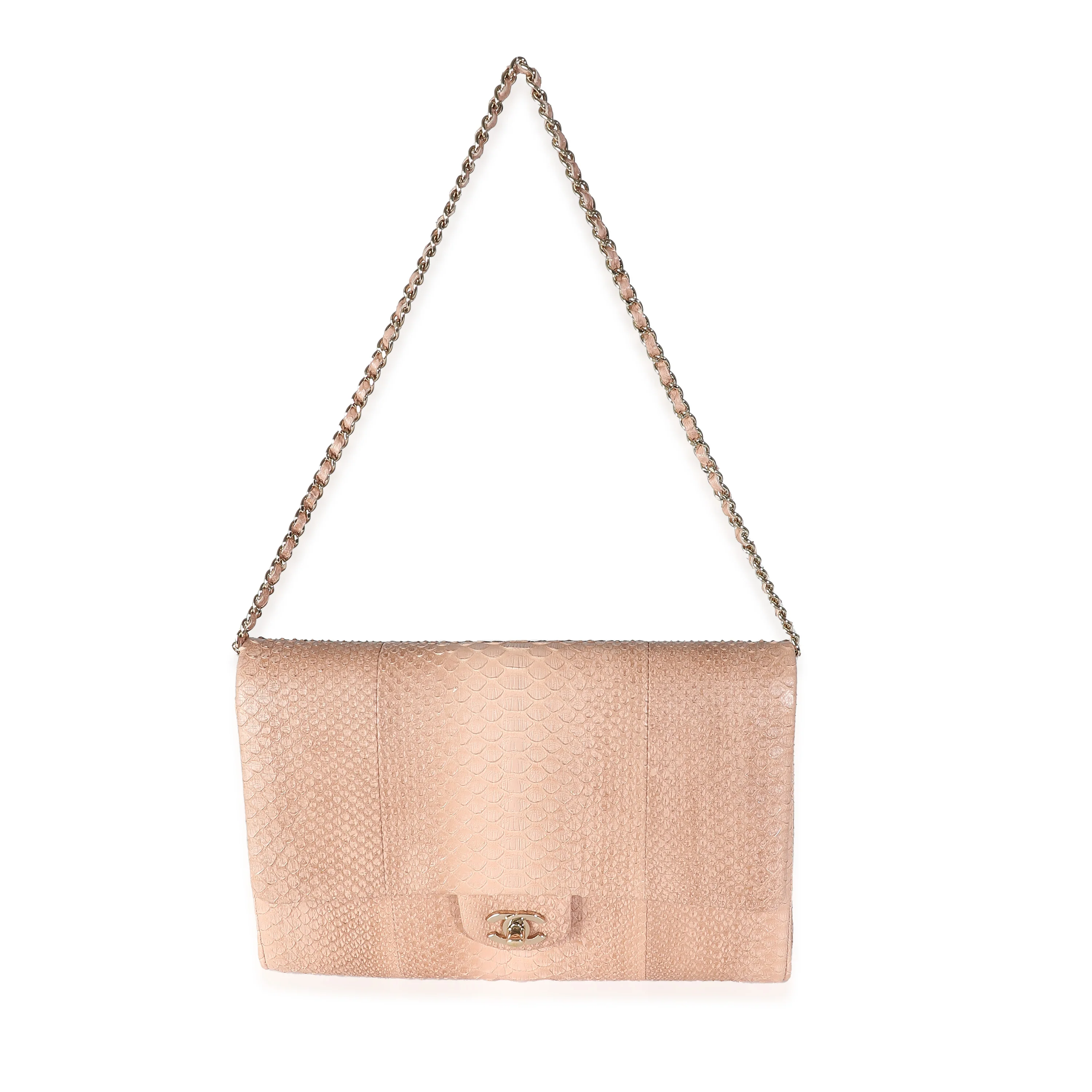 Pink Python Classic Flap Clutch With Chain - Image 8
