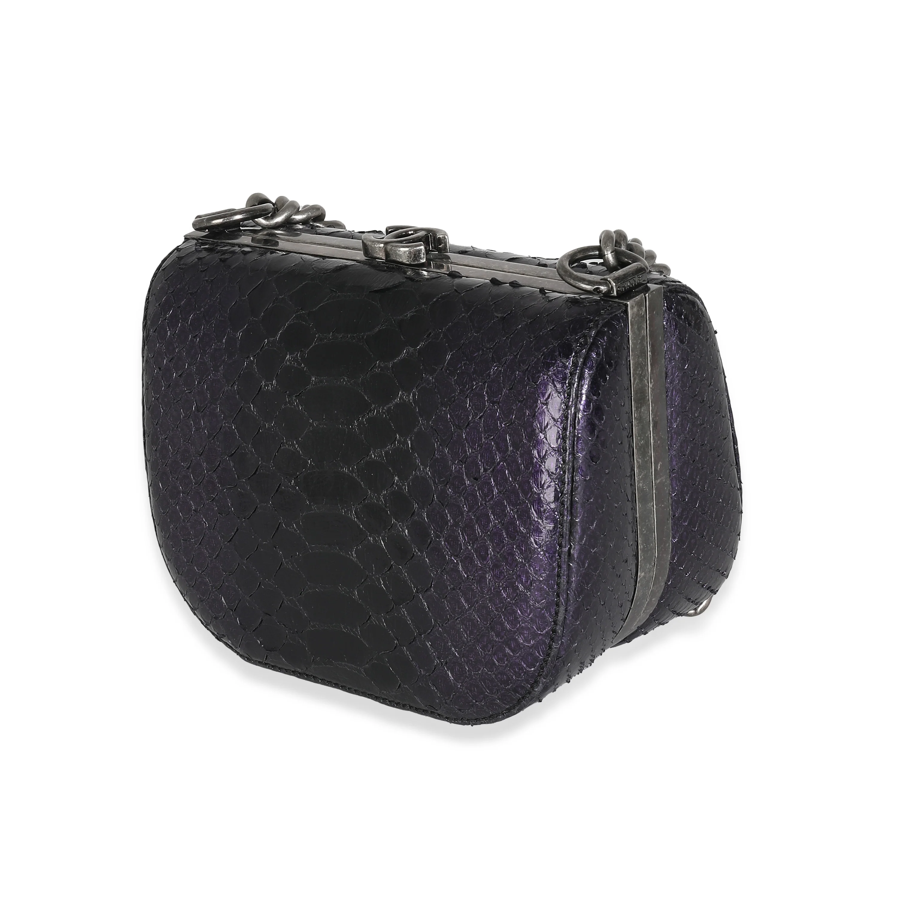 Paris Edinburgh Navy Iridescent Python Boy Box Clutch - Image 2
