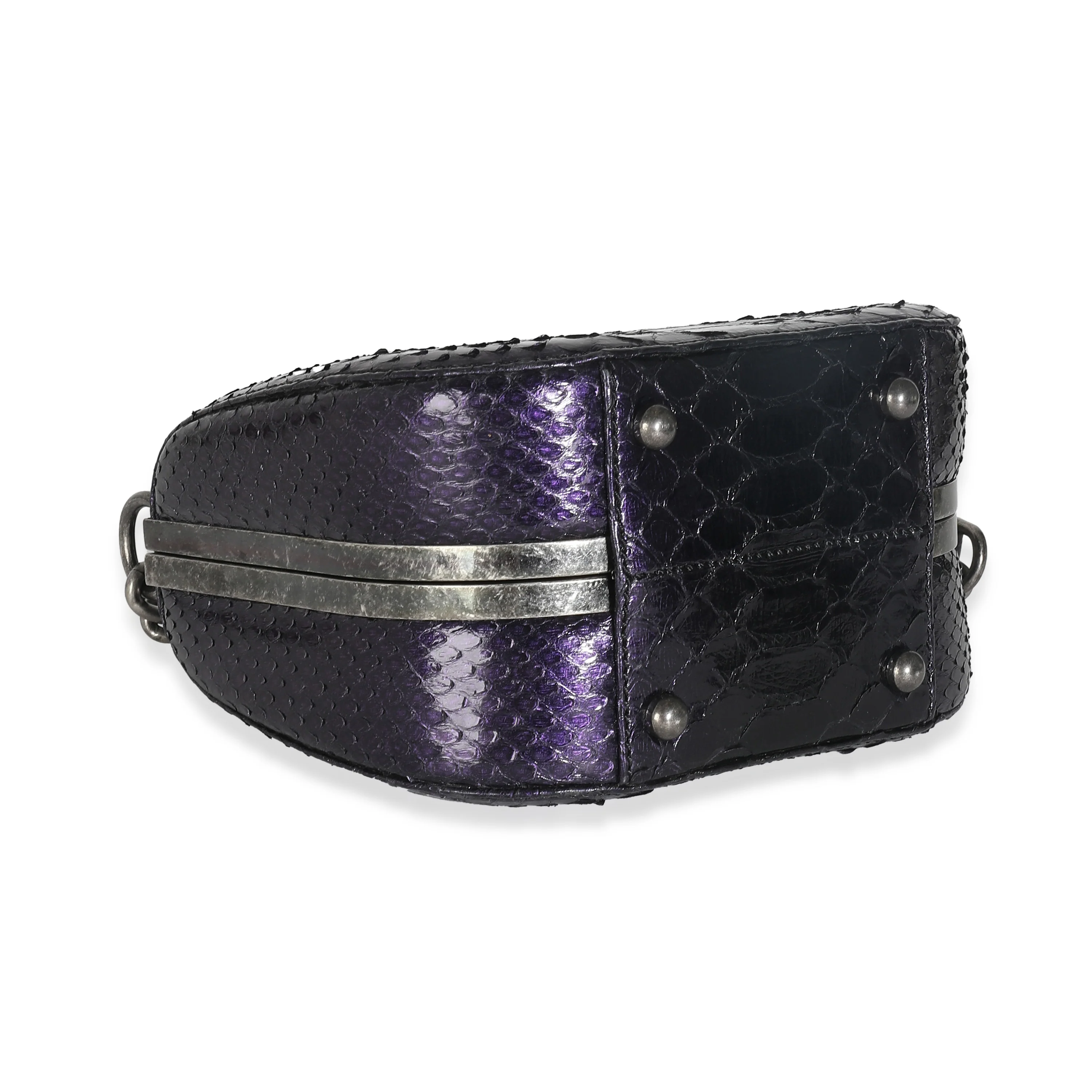 Paris Edinburgh Navy Iridescent Python Boy Box Clutch - Image 4