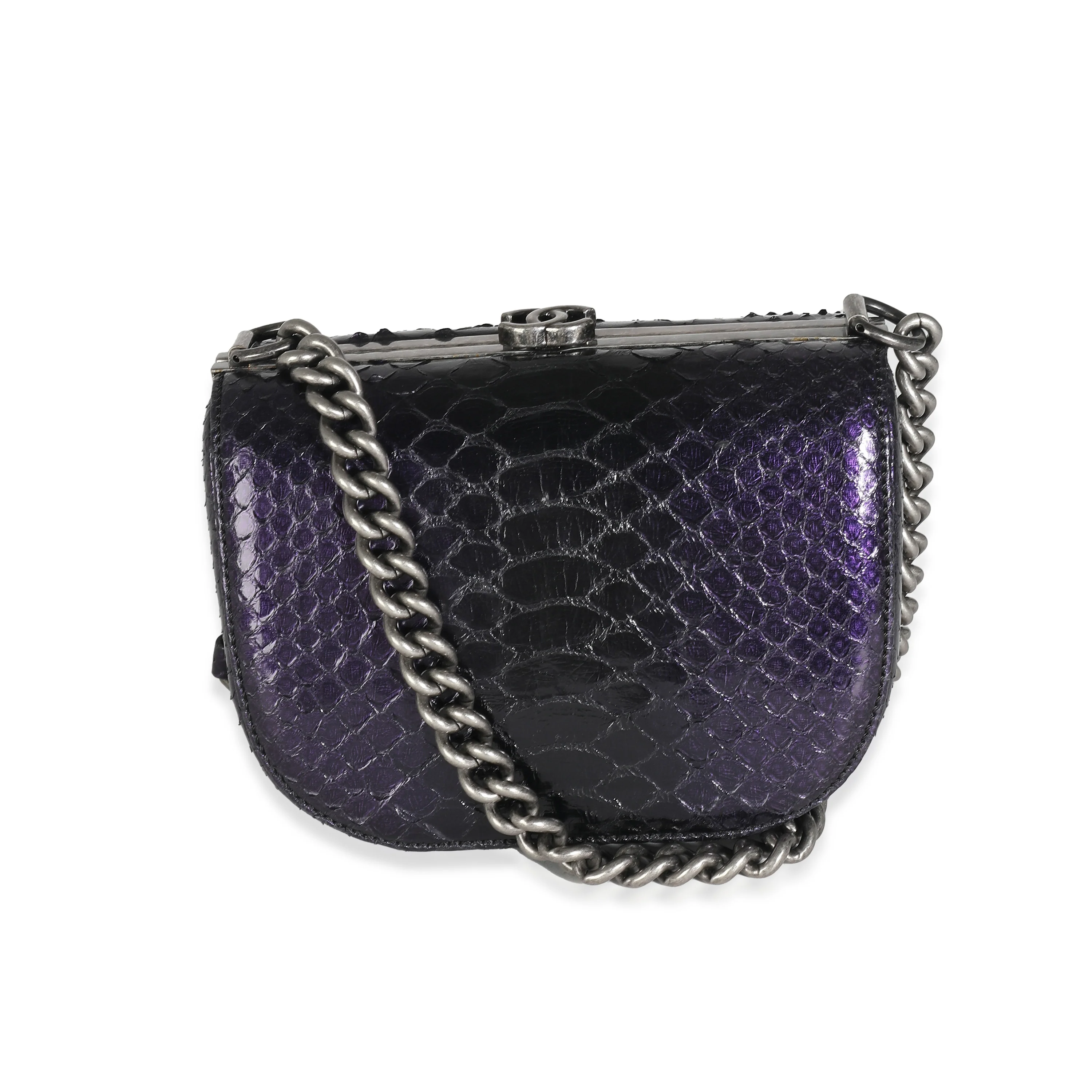 Paris Edinburgh Navy Iridescent Python Boy Box Clutch - Image 5