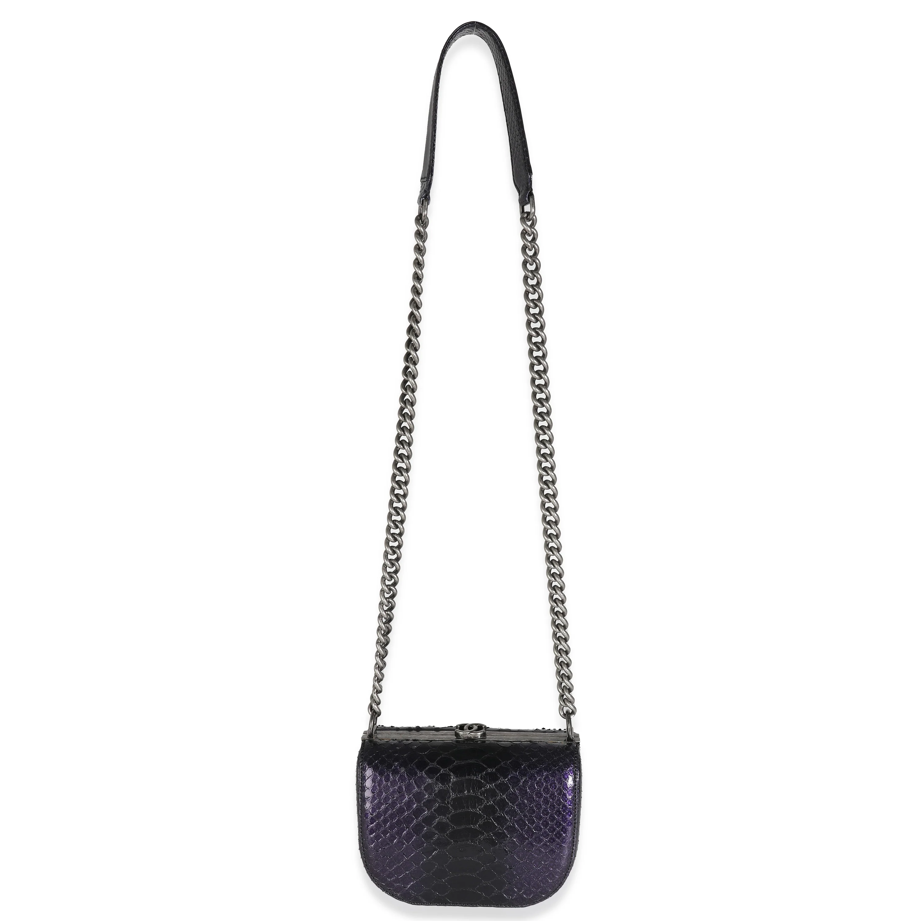 Paris Edinburgh Navy Iridescent Python Boy Box Clutch - Image 8