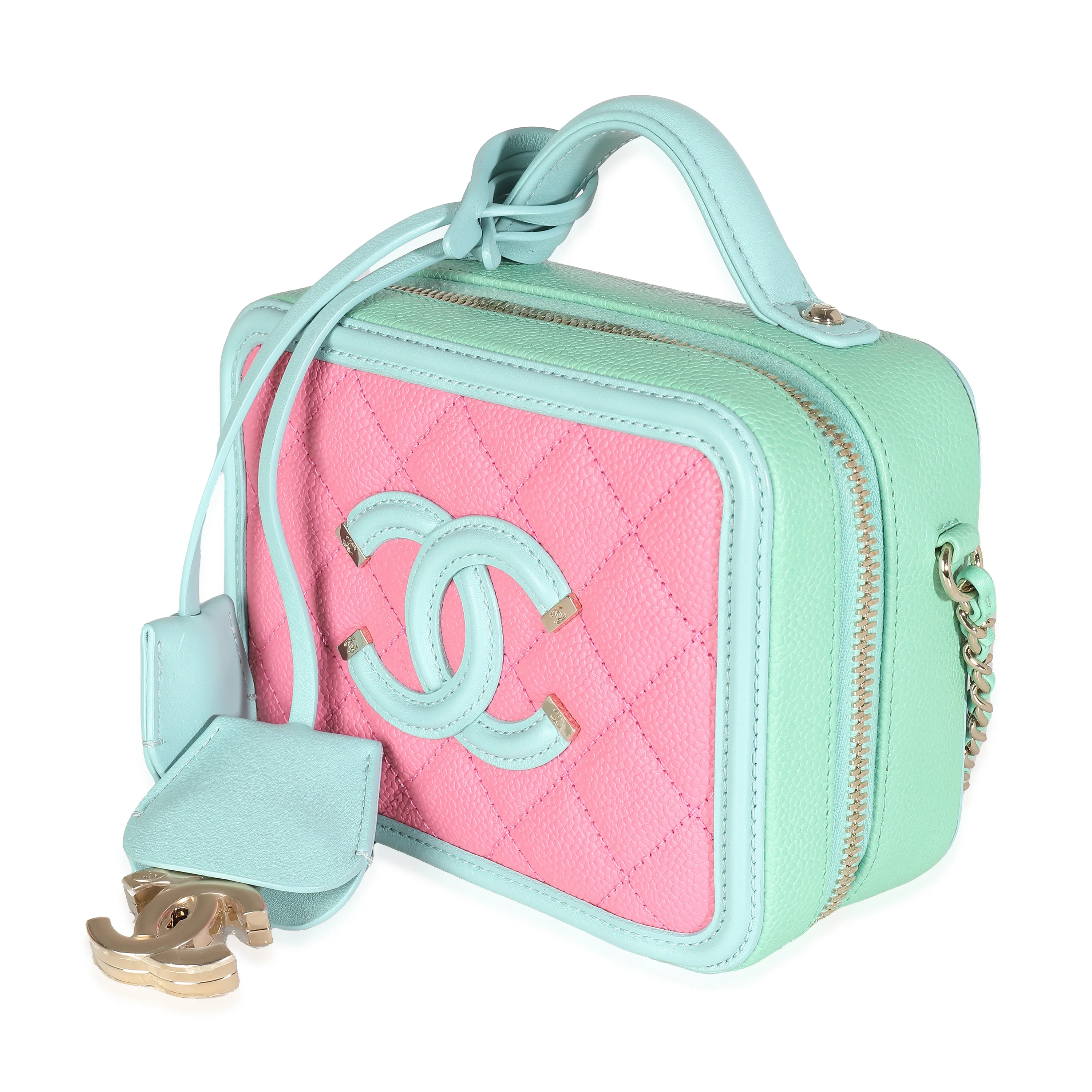 Pink Green Blue Caviar Quilted Small CC Filigree Vanity Case - Image 2