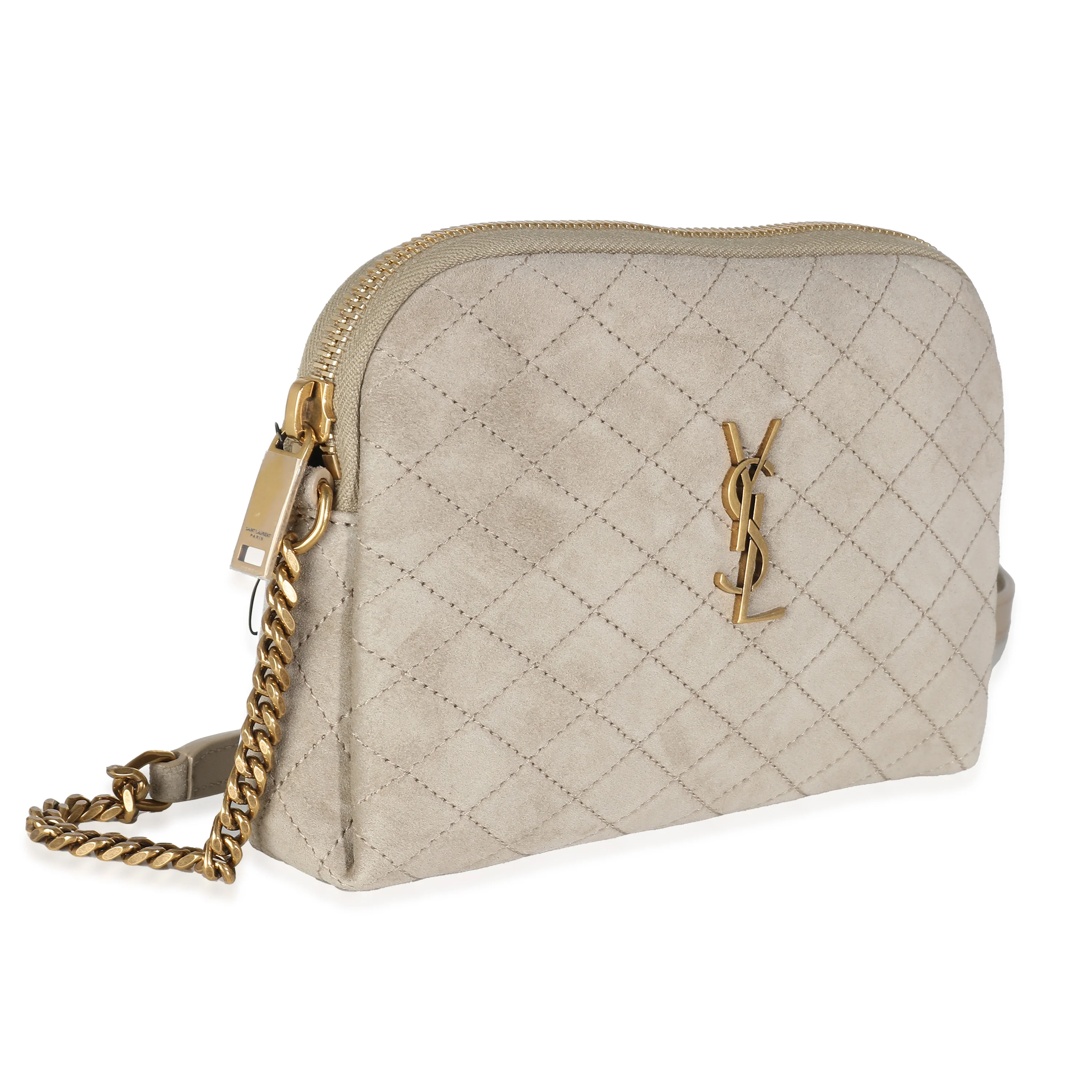 Matt Gold Quilted Suede Gaby Zipped Pouch - Image 3