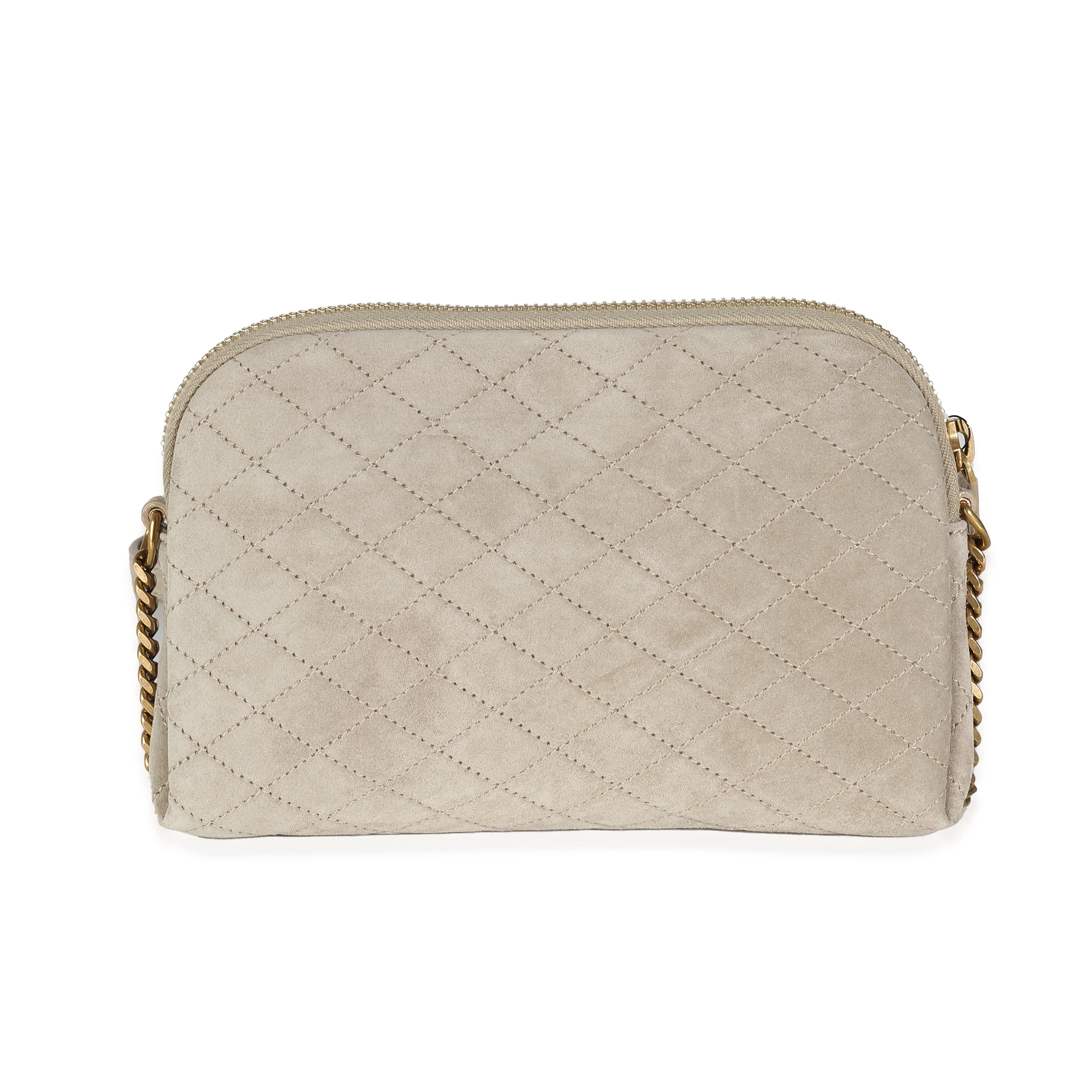 Matt Gold Quilted Suede Gaby Zipped Pouch - Image 4