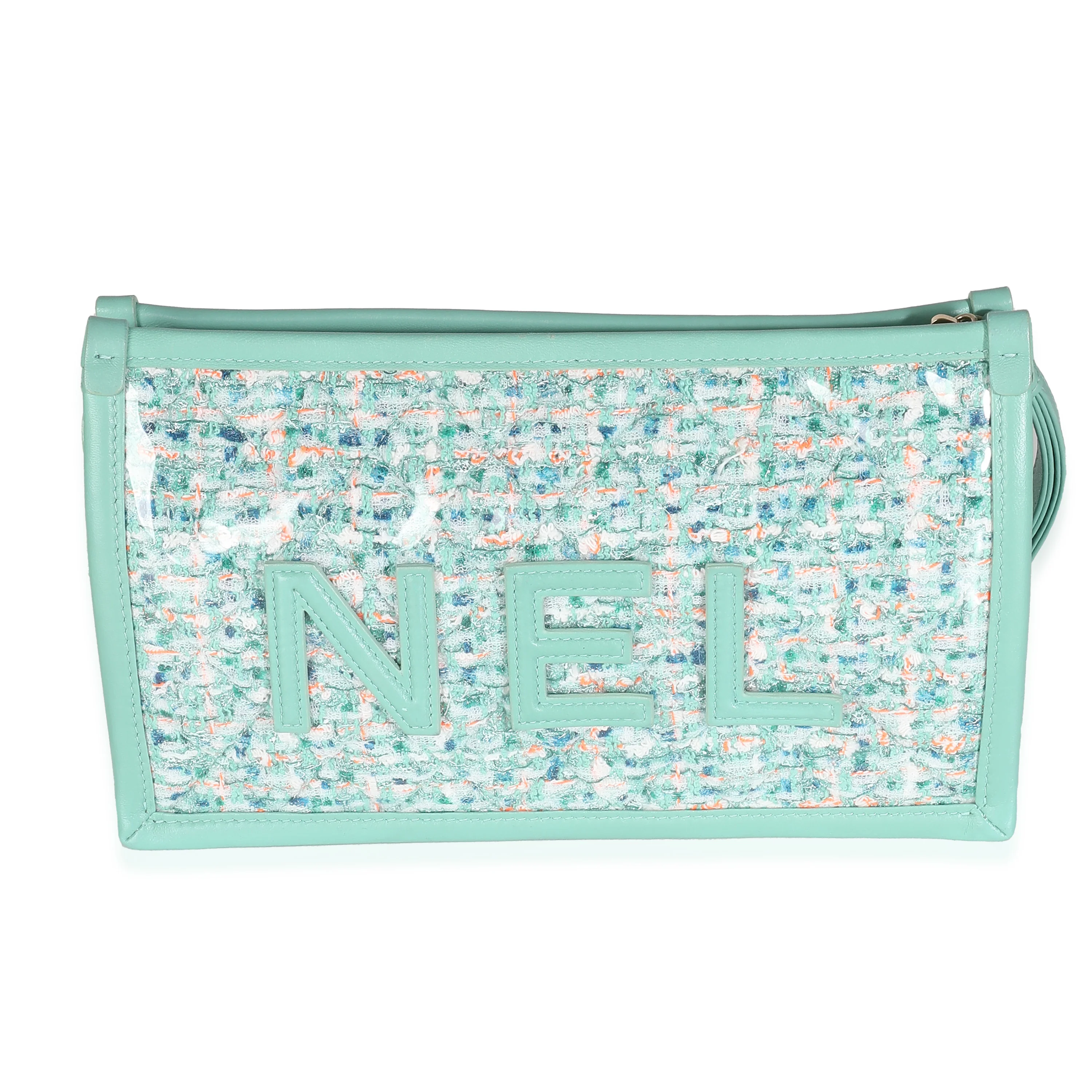 Green Tweed PVC Lambskin Chanel Logo Wristlet Pouch - Image 5