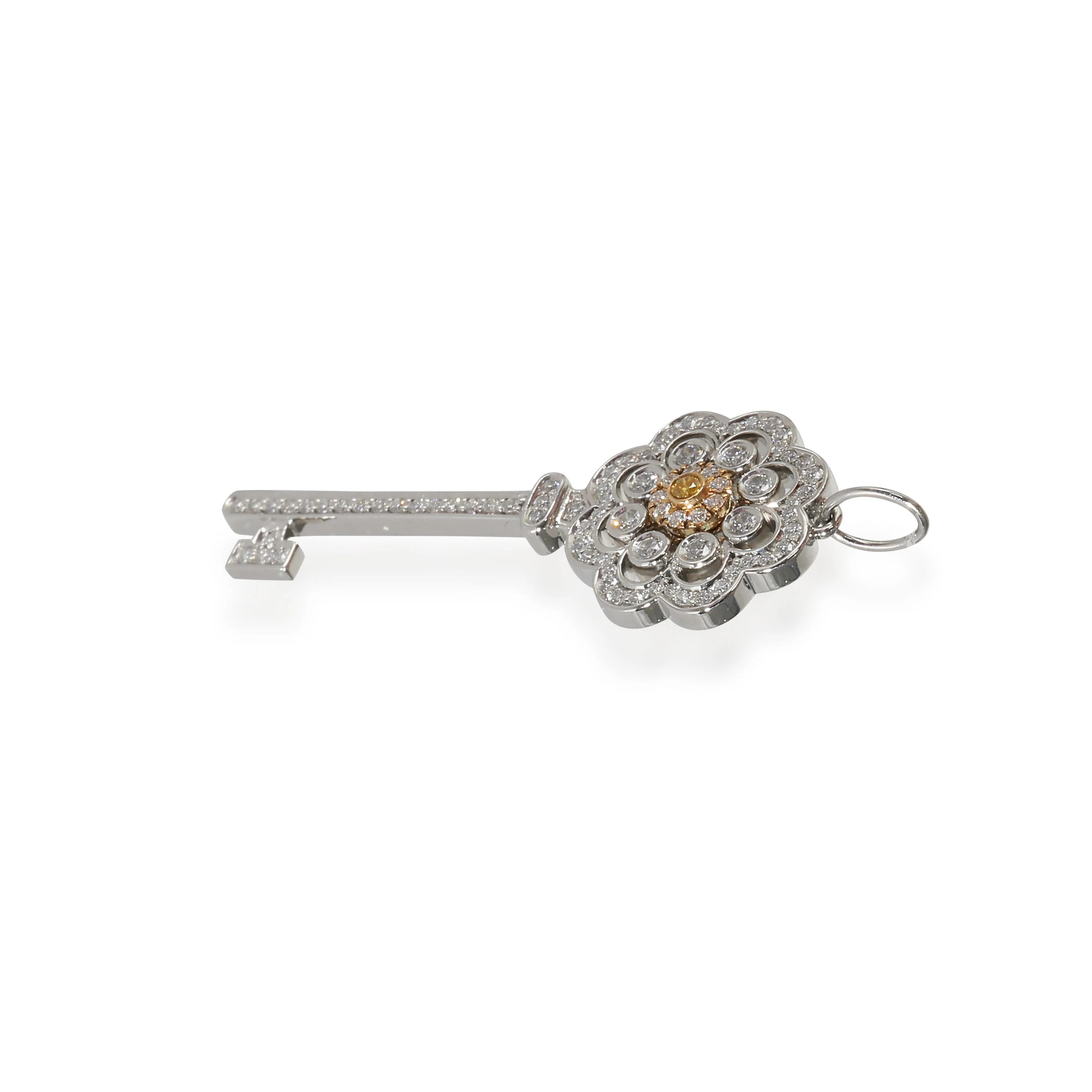 Rose Key Diamond Pendant in 18k Yellow Gold/Platinum - Image 2