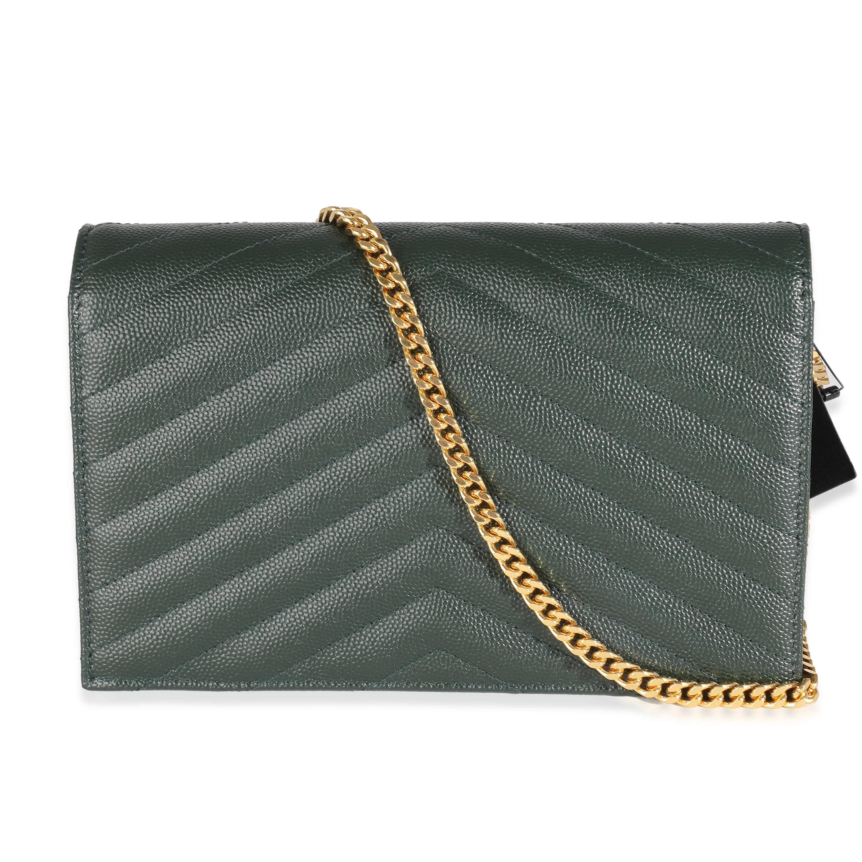 Dark Emerald Grain De Poudre Envelope Chain Wallet - Image 3