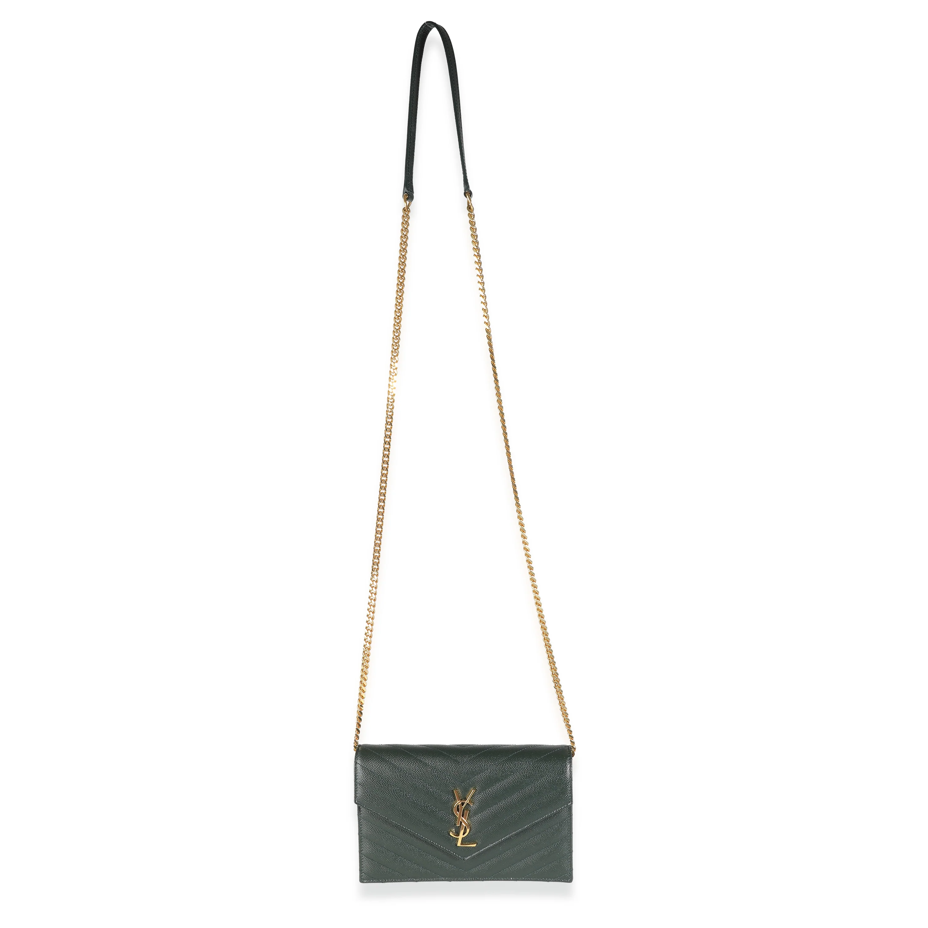 Dark Emerald Grain De Poudre Envelope Chain Wallet - Image 4