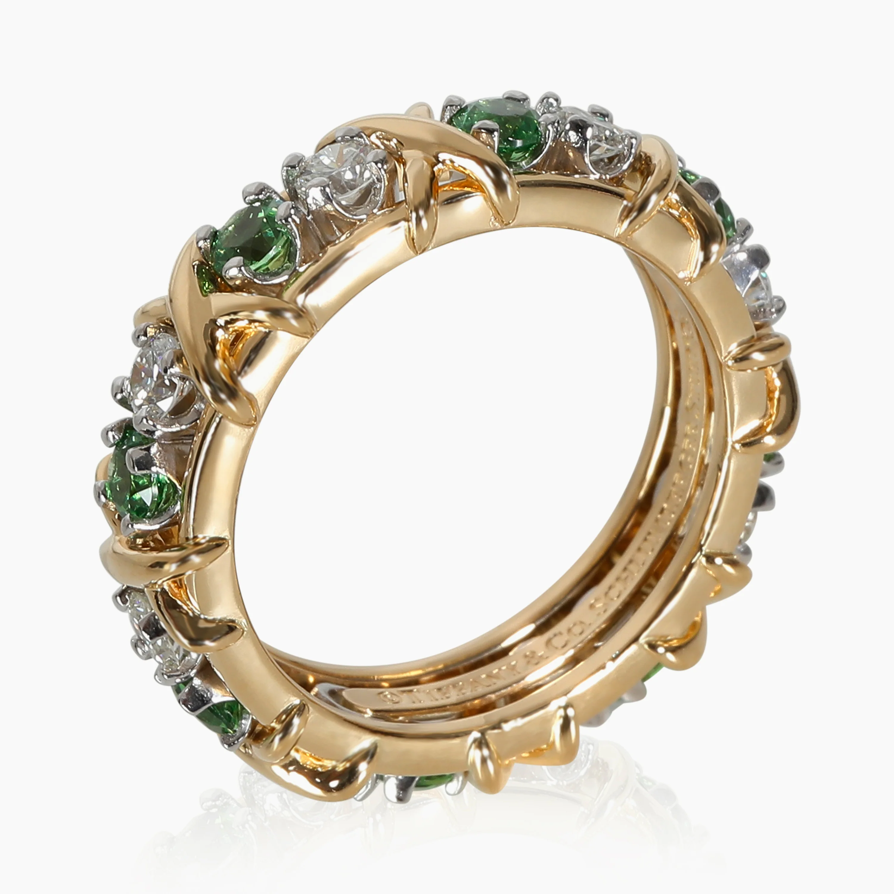 Schlumberger Tsavorite Diamond Band in 18k Yellow Gold/Platinum - Image 3