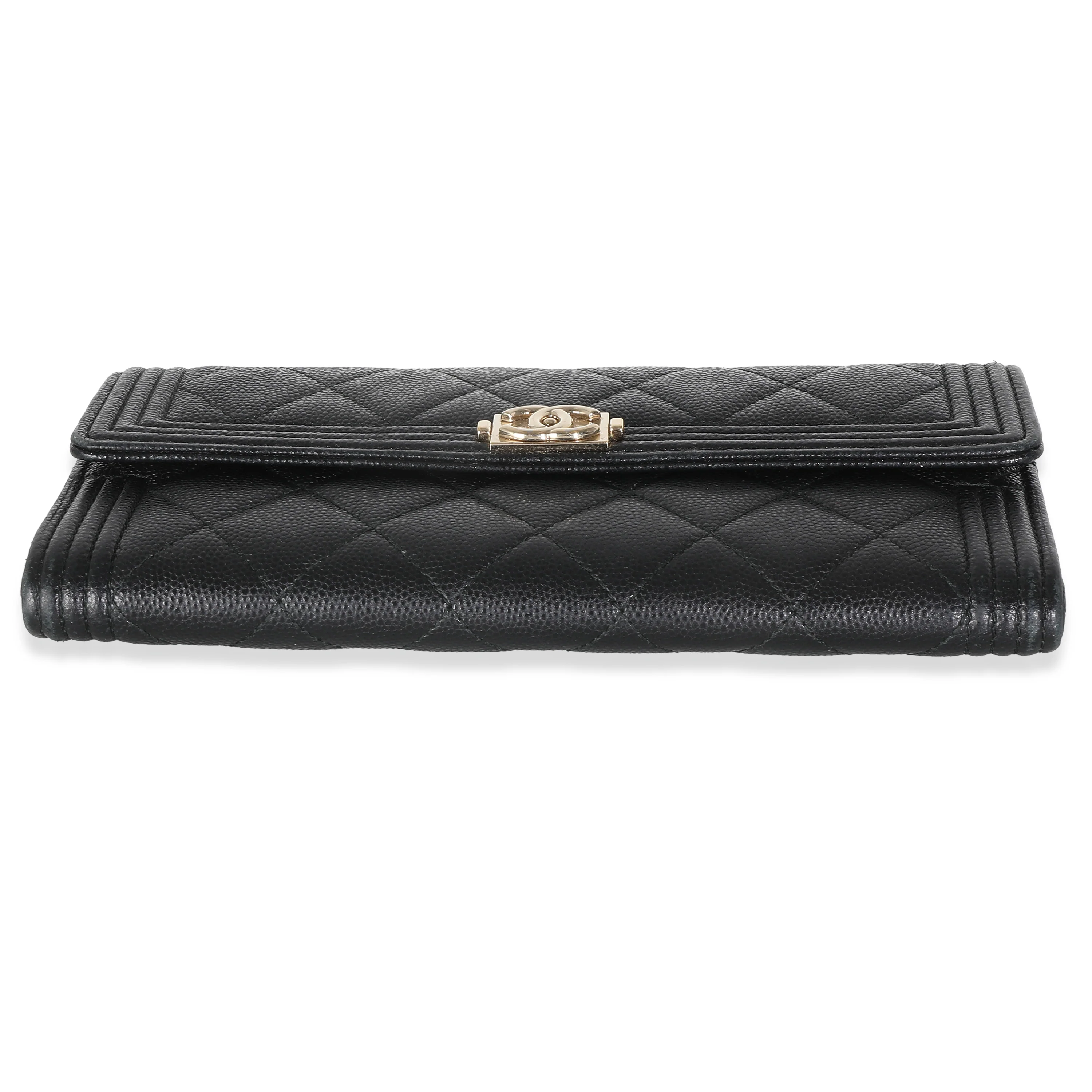 Black Quilted Caviar Large Boy Gusset Flap Wallet - Image 4