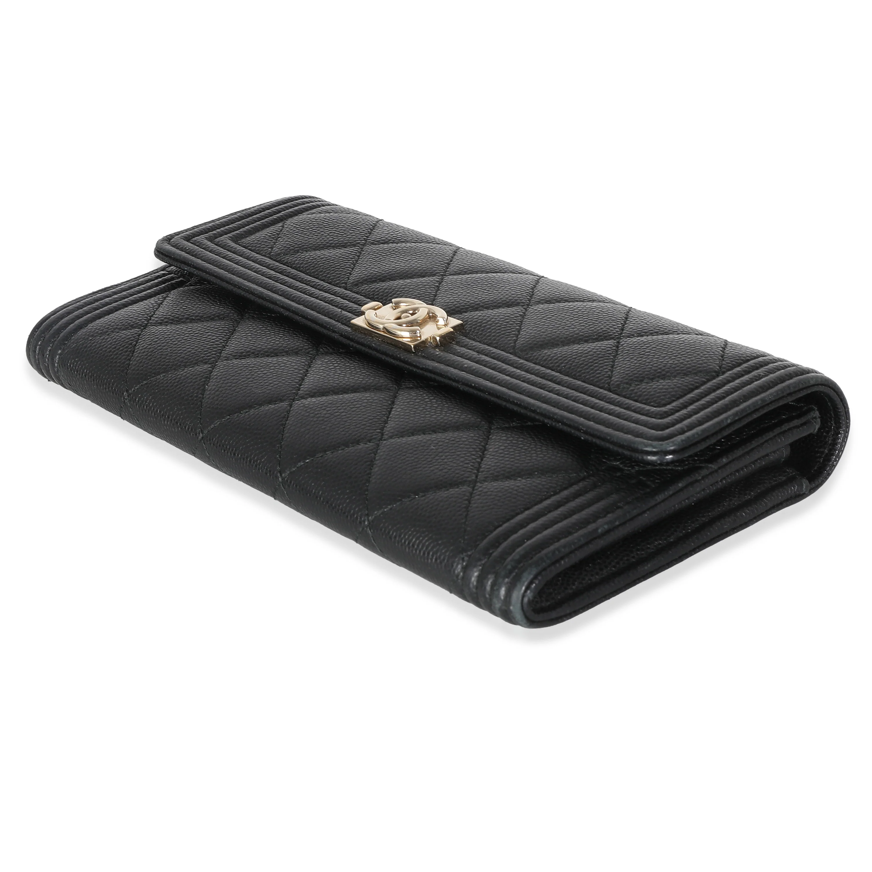 Black Quilted Caviar Large Boy Gusset Flap Wallet - Image 5