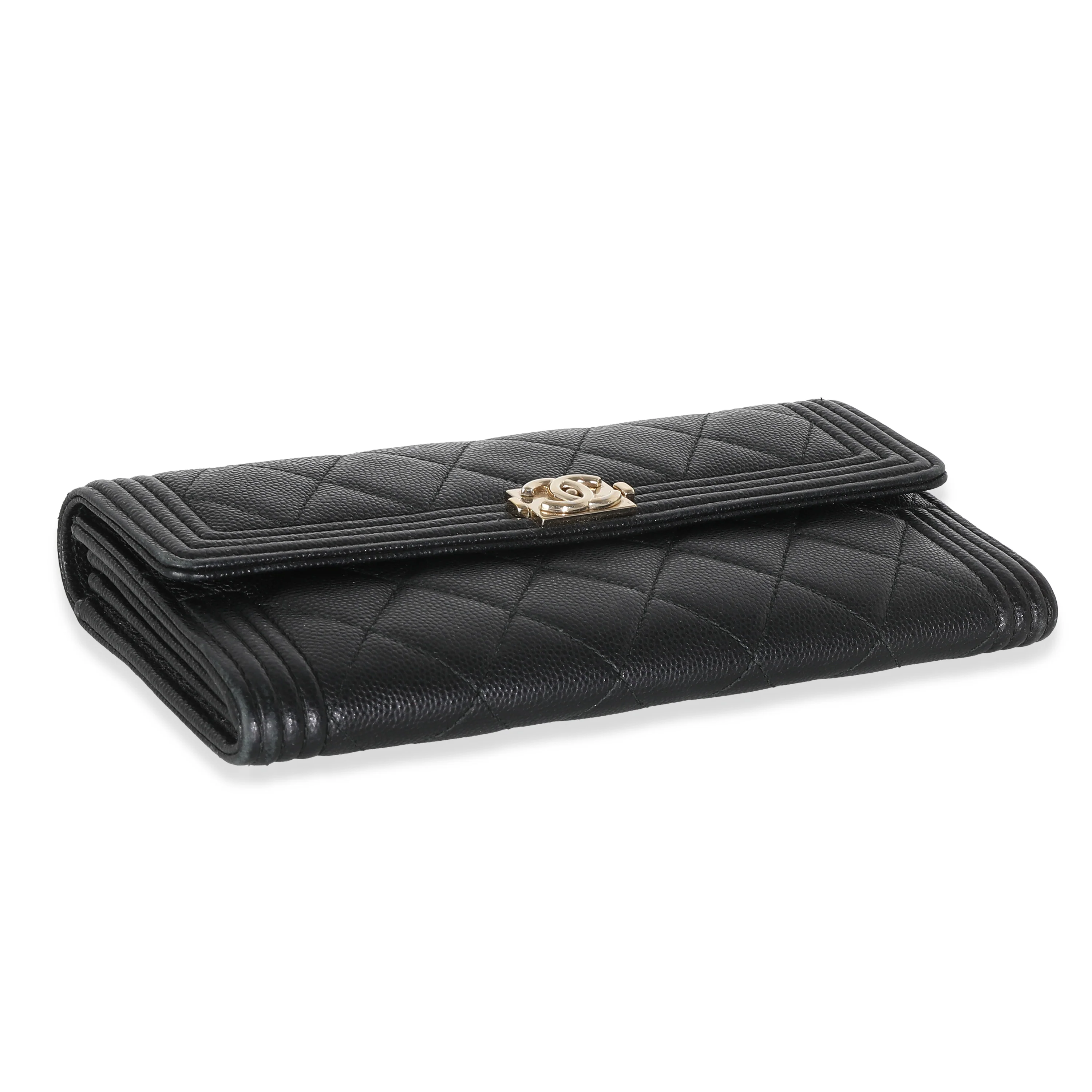 Black Quilted Caviar Large Boy Gusset Flap Wallet - Image 7