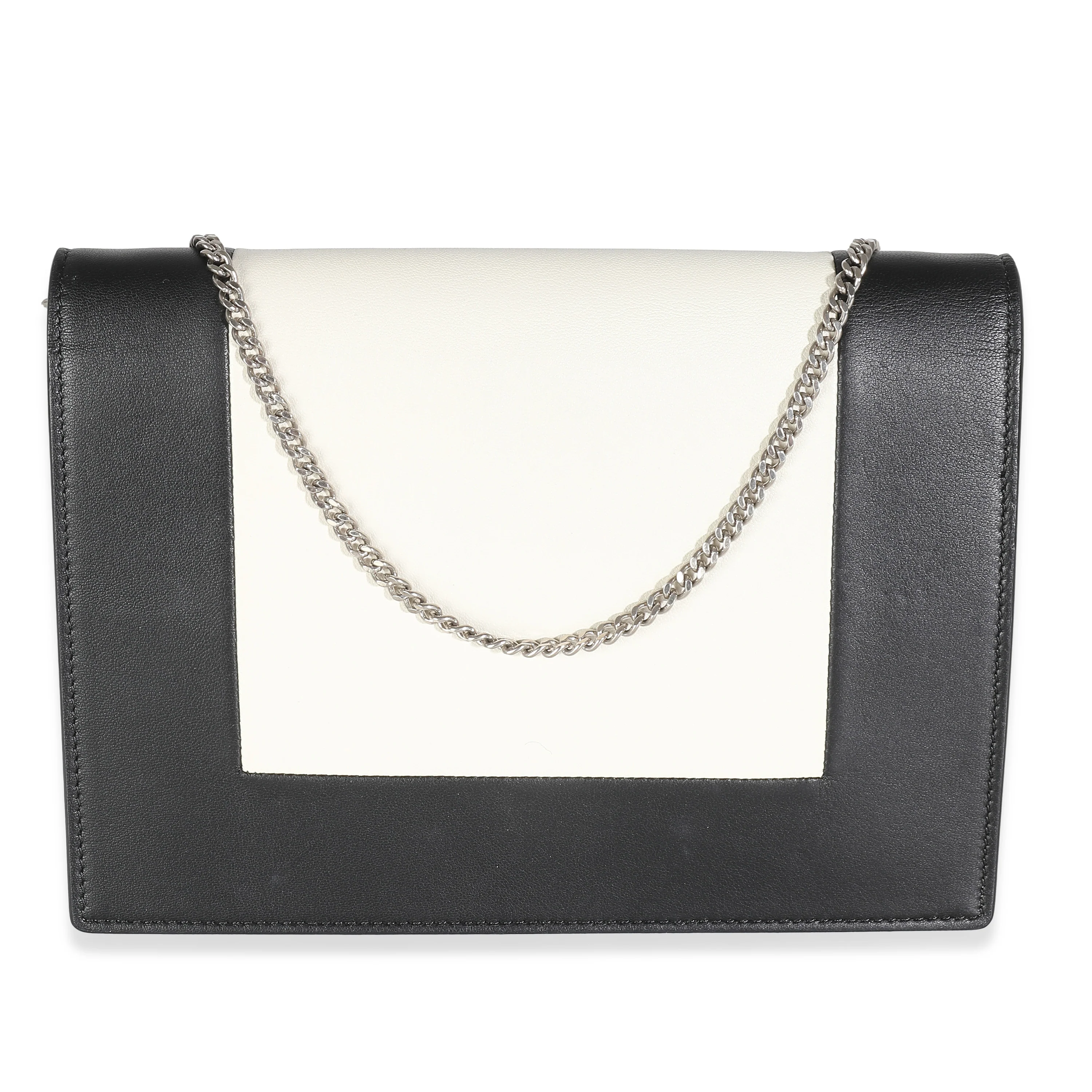 Black White Smooth Calfskin Frame Clutch - Image 4