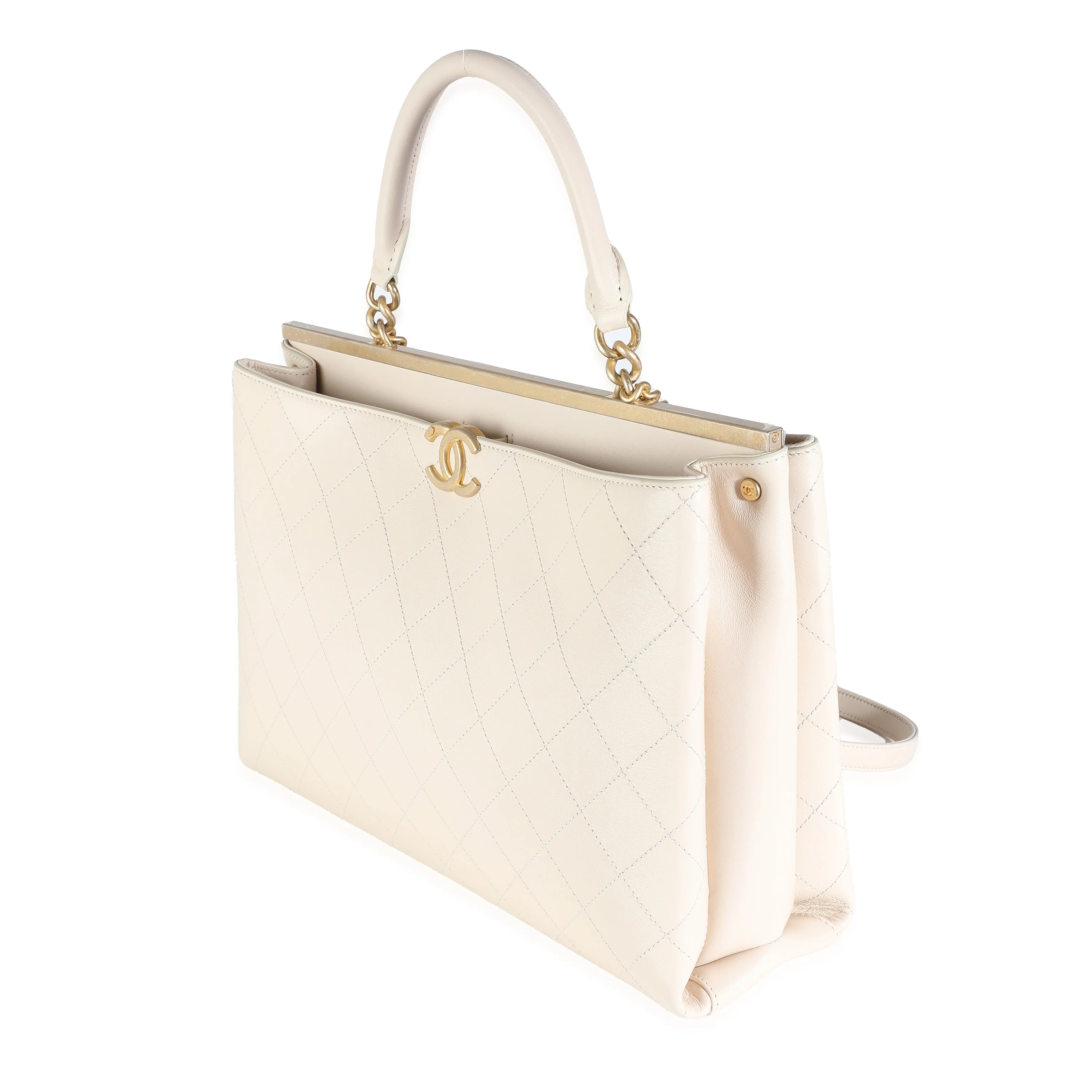 Beige Quilted Calfskin Large Coco Luxe Shopping Tote - Image 2