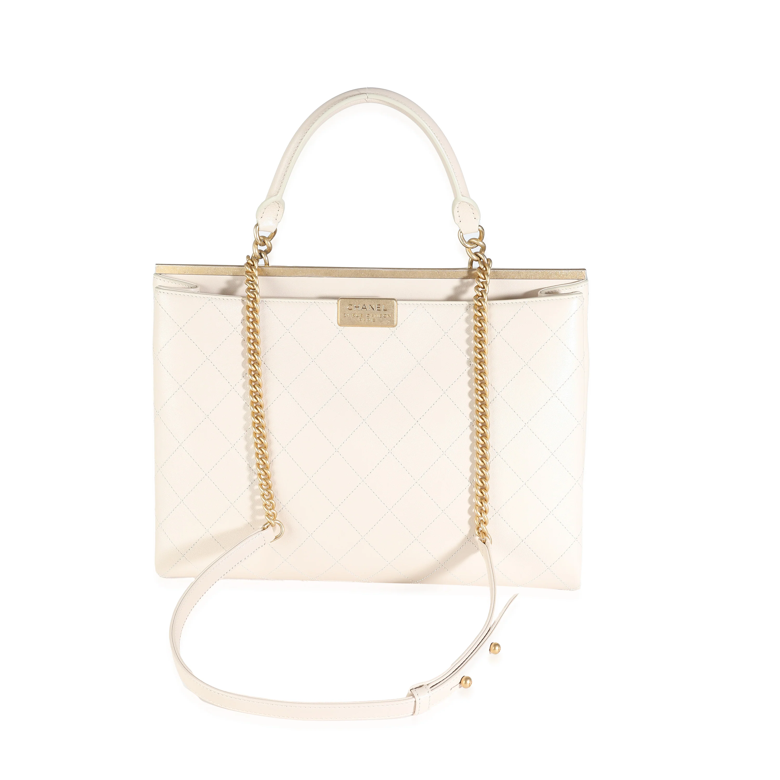 Beige Quilted Calfskin Large Coco Luxe Shopping Tote - Image 4
