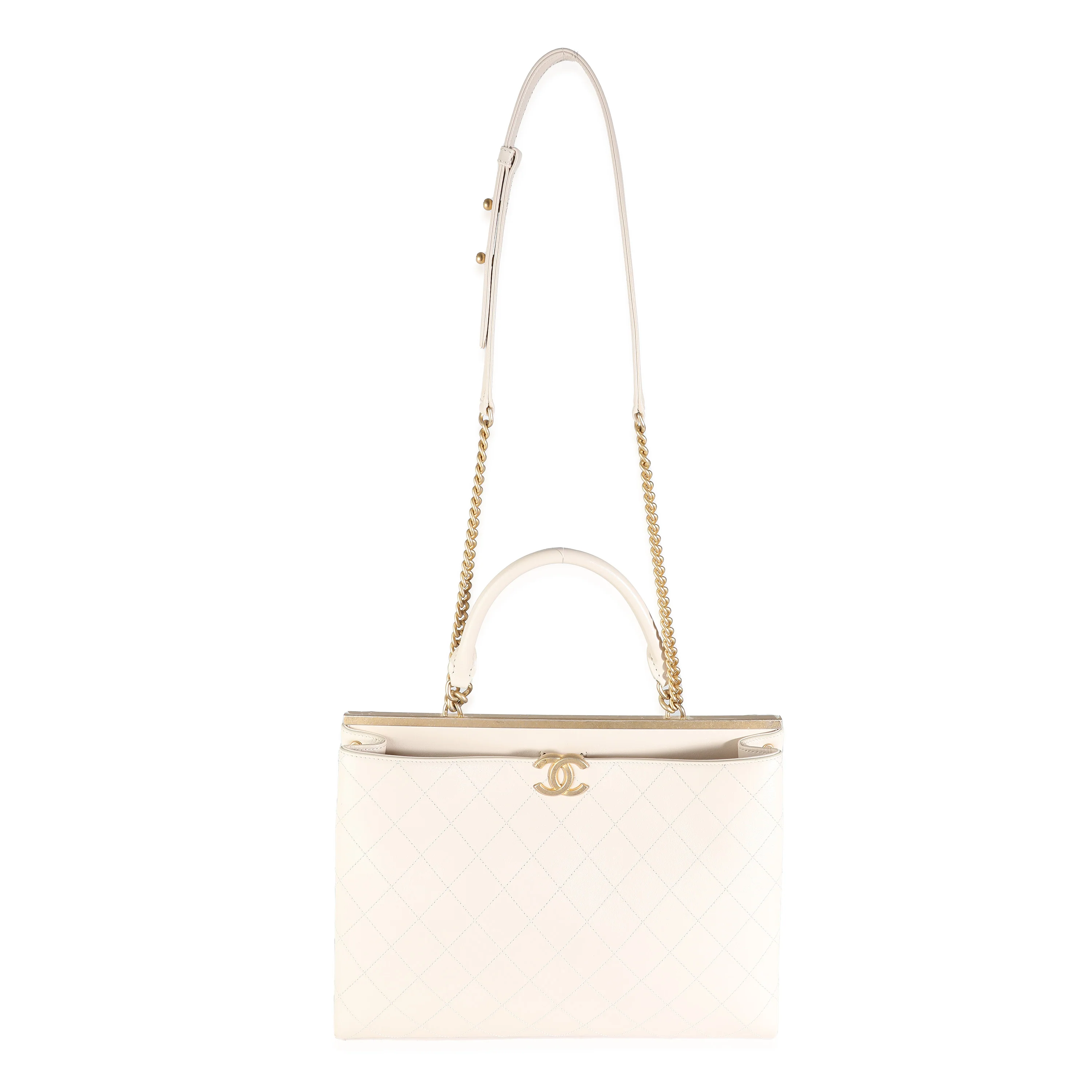 Beige Quilted Calfskin Large Coco Luxe Shopping Tote - Image 5