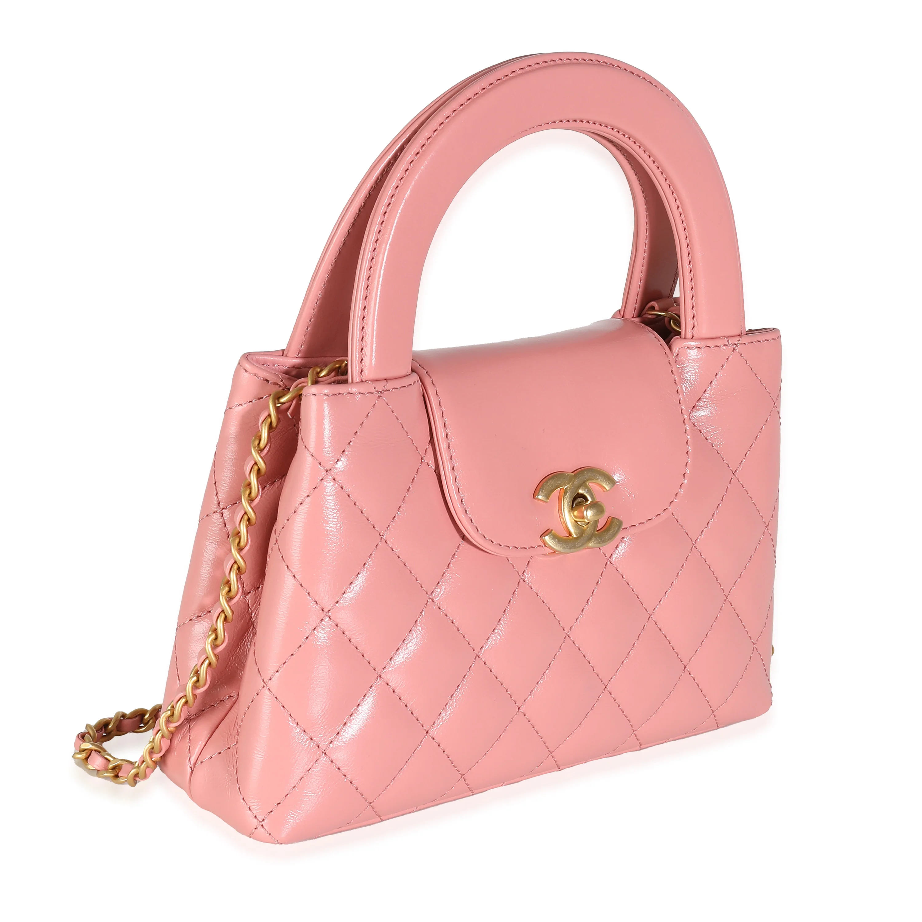 Pink Shiny Aged Calfskin Quilted Nano Kelly Shopper - Image 3