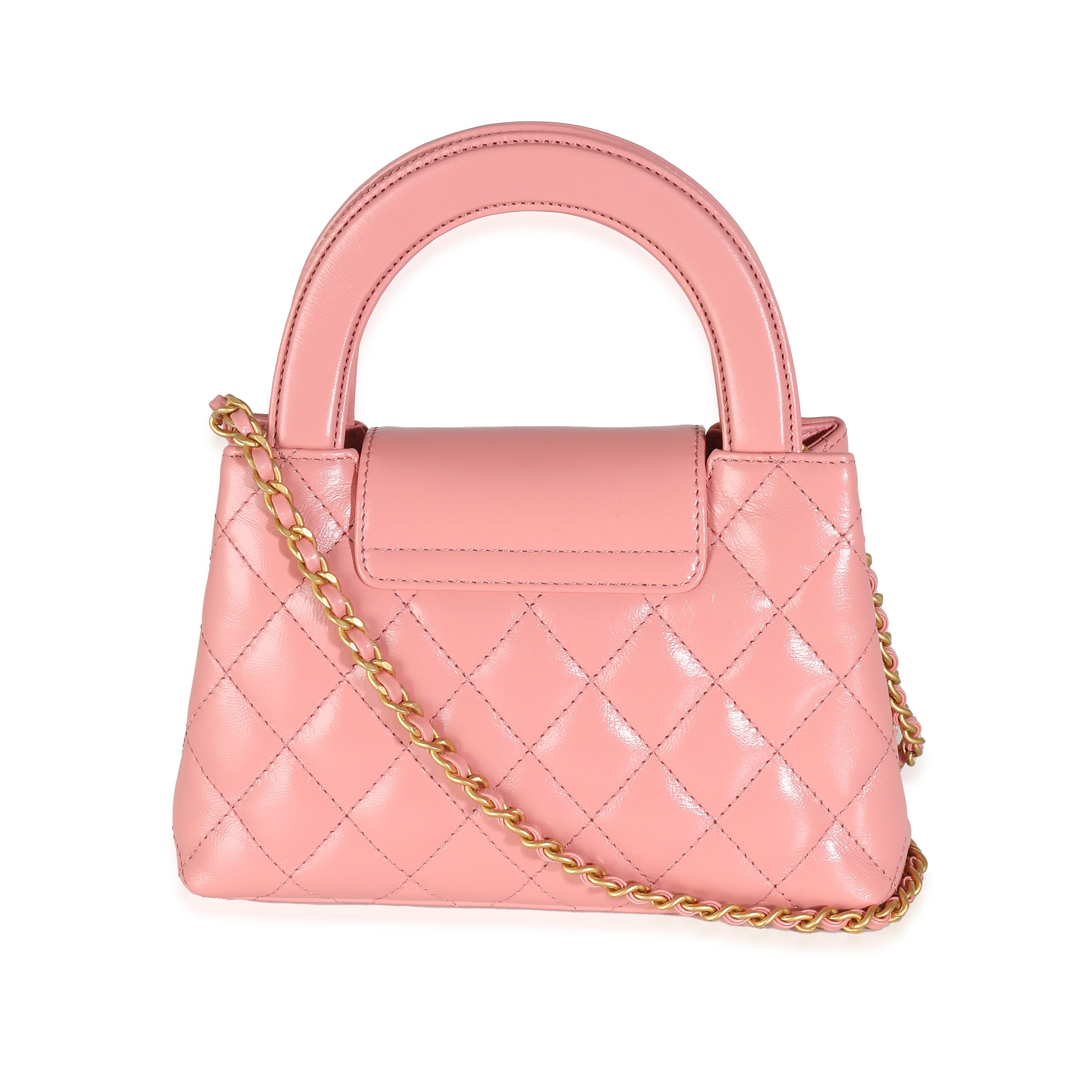 Pink Shiny Aged Calfskin Quilted Nano Kelly Shopper - Image 6