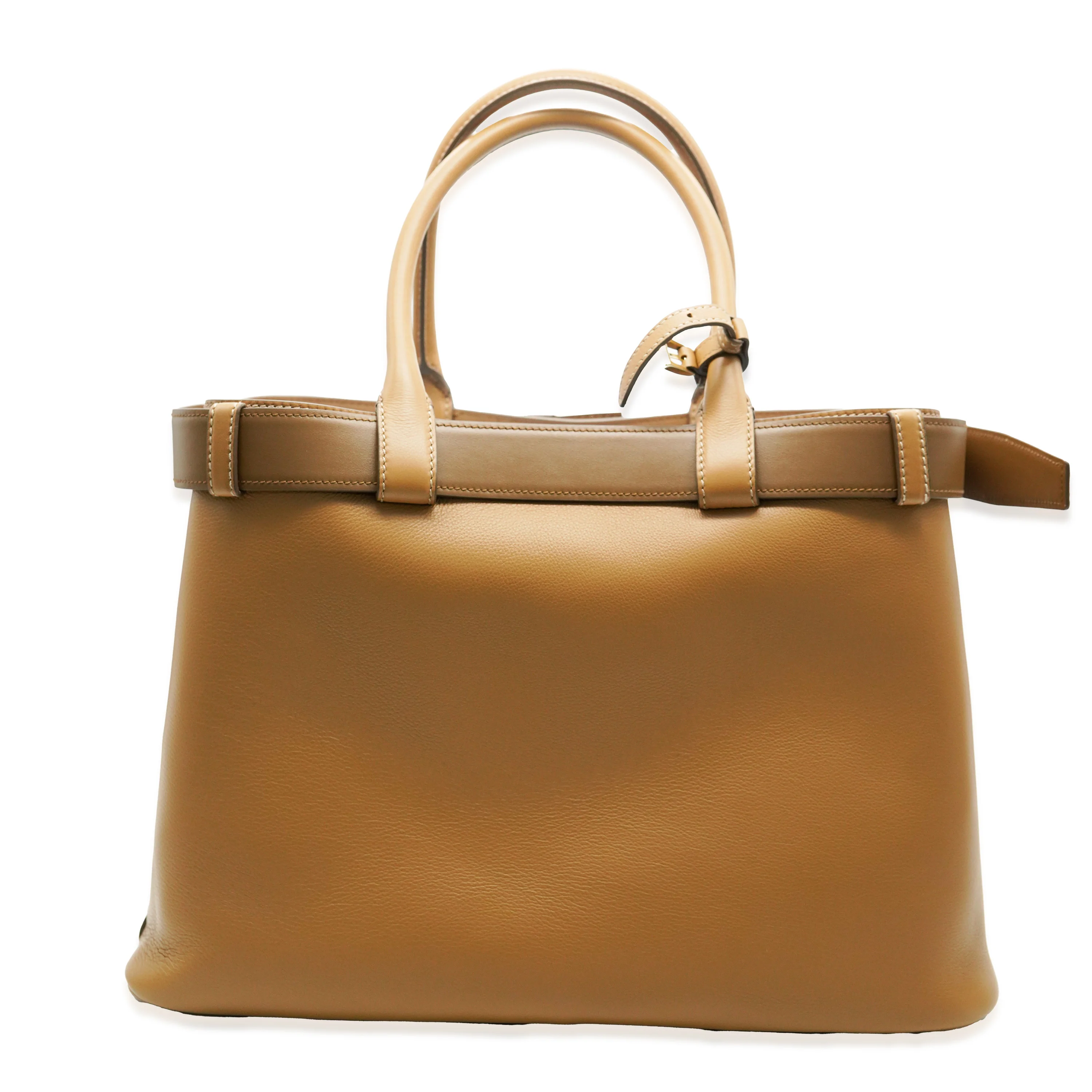 Caramel Leather Large Buckle Tote - Image 2