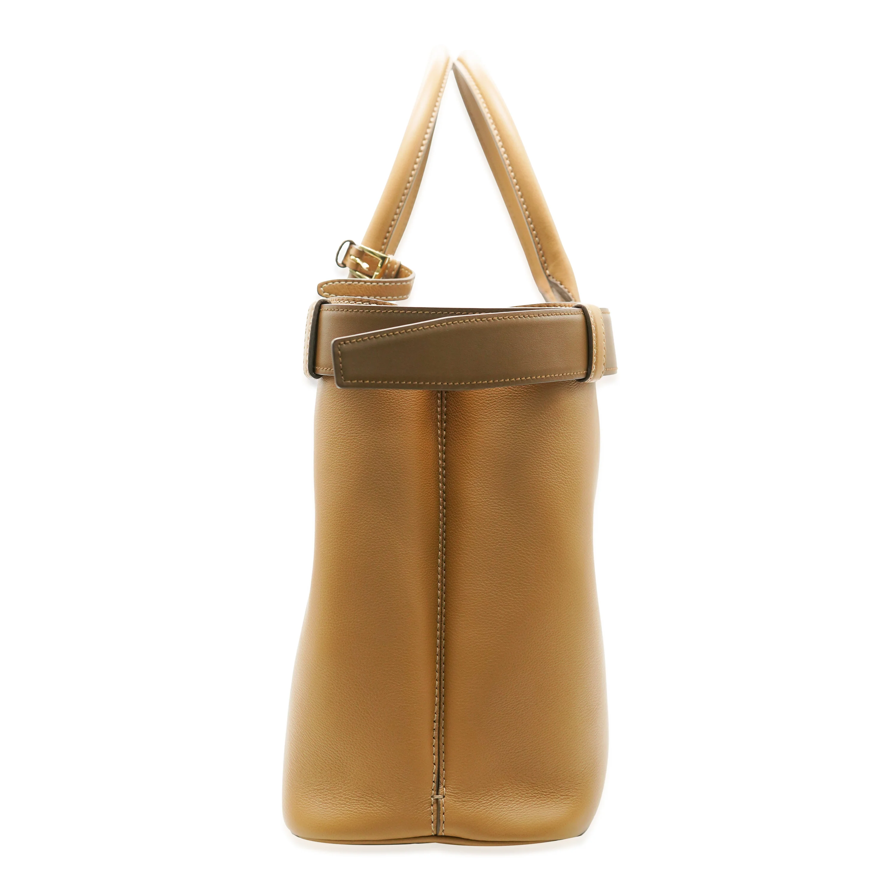Caramel Leather Large Buckle Tote - Image 3