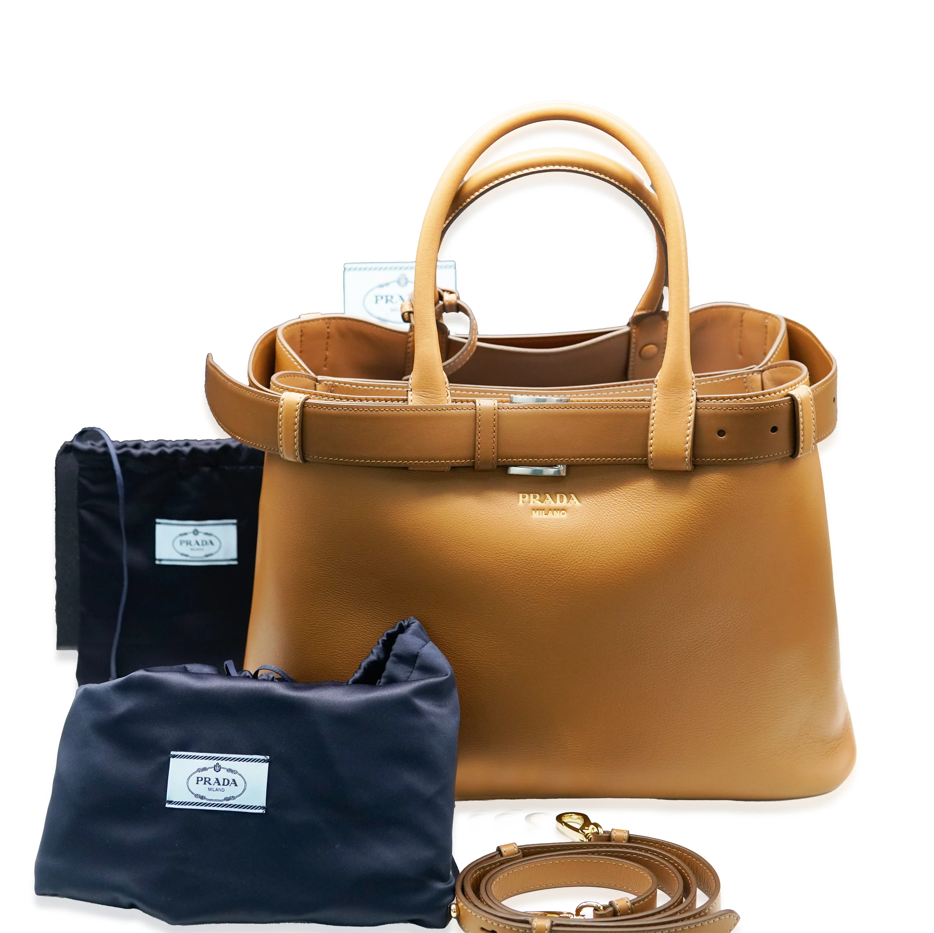 Caramel Leather Large Buckle Tote - Image 9
