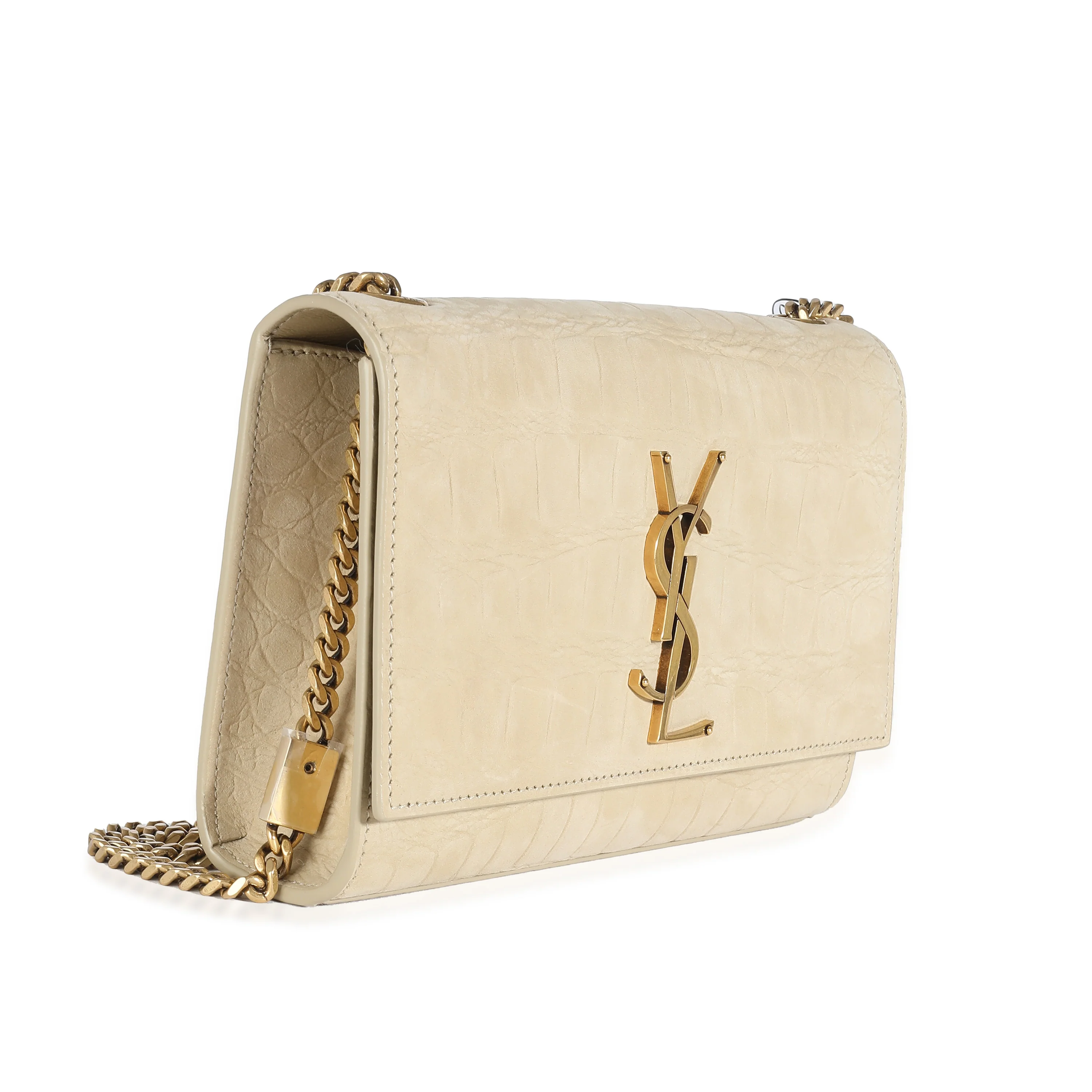 Nougat Beige Croc Embossed Suede Small Kate Chain Bag - Image 3