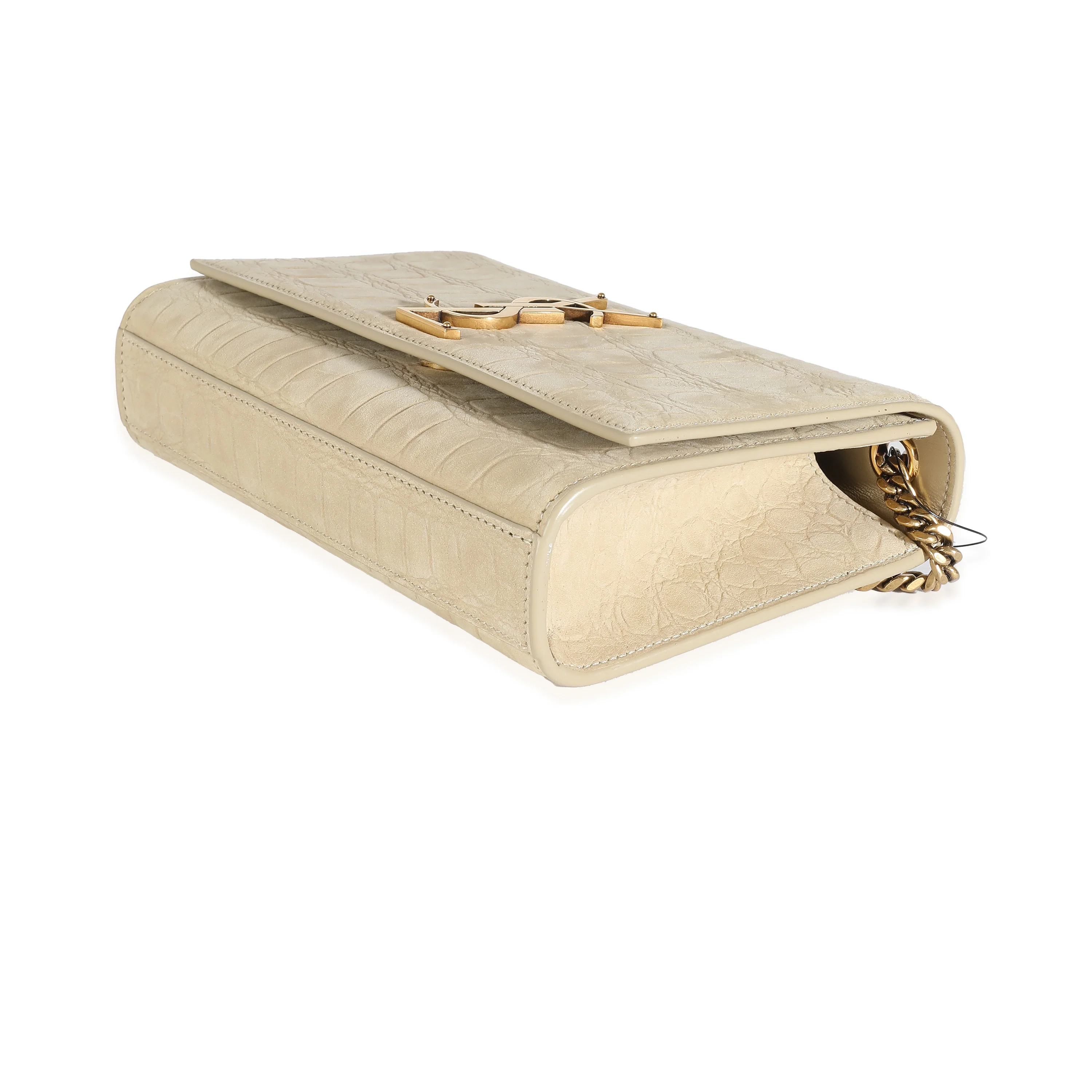 Nougat Beige Croc Embossed Suede Small Kate Chain Bag - Image 7