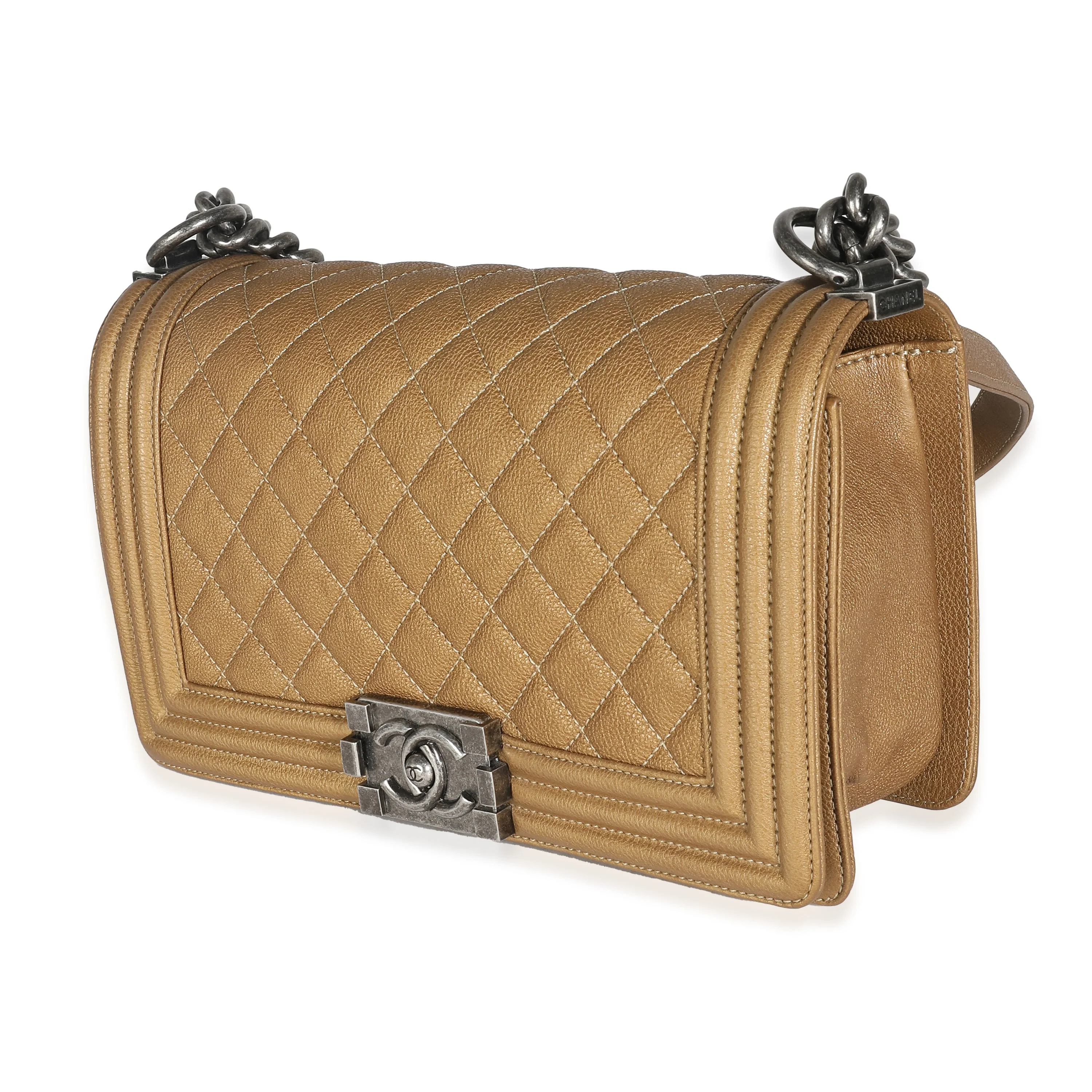Dark Gold Quilted Caviar Old Medium Boy Bag - Image 2