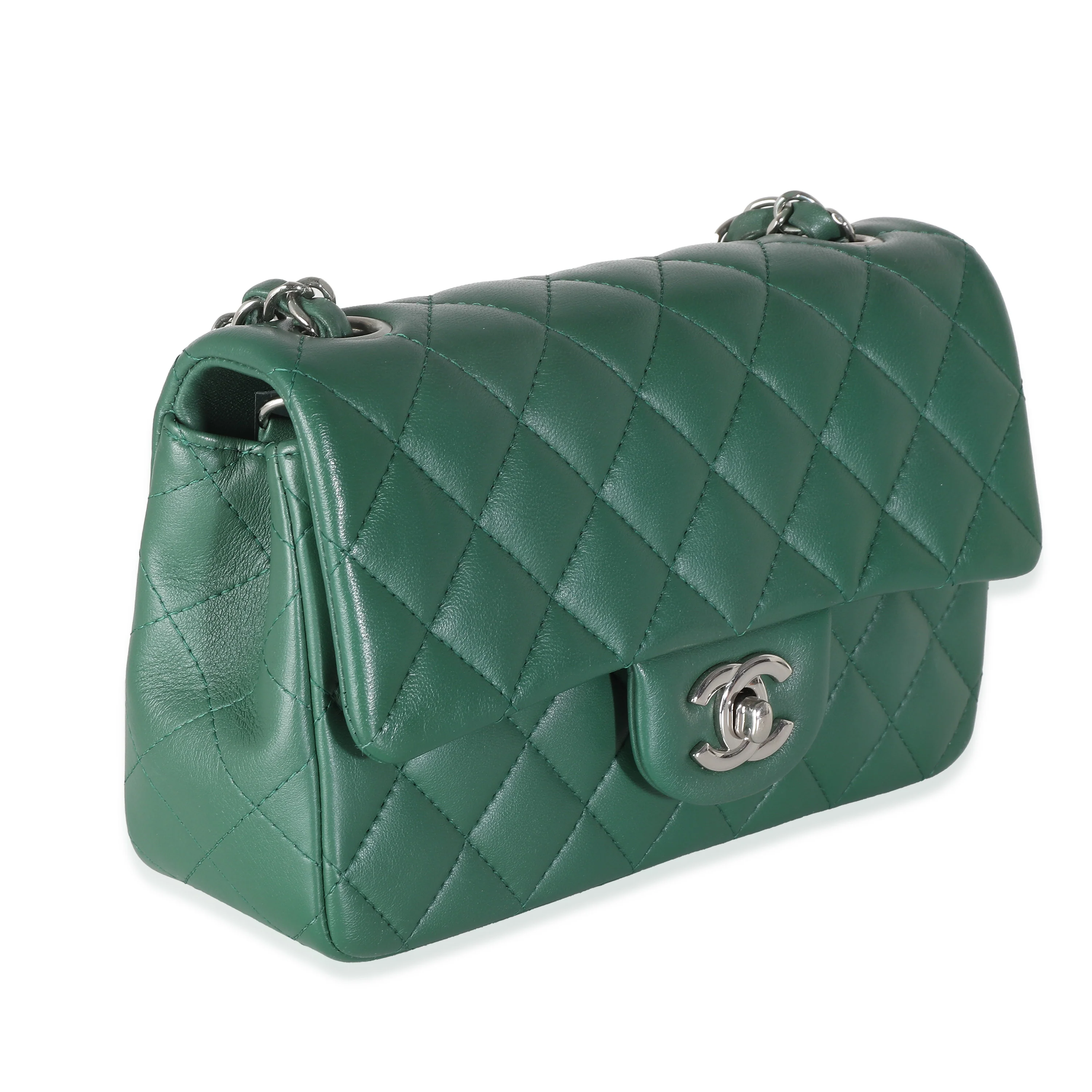 Dark Green Quilted Lambskin Mini Rectangular Flap Bag - Image 3