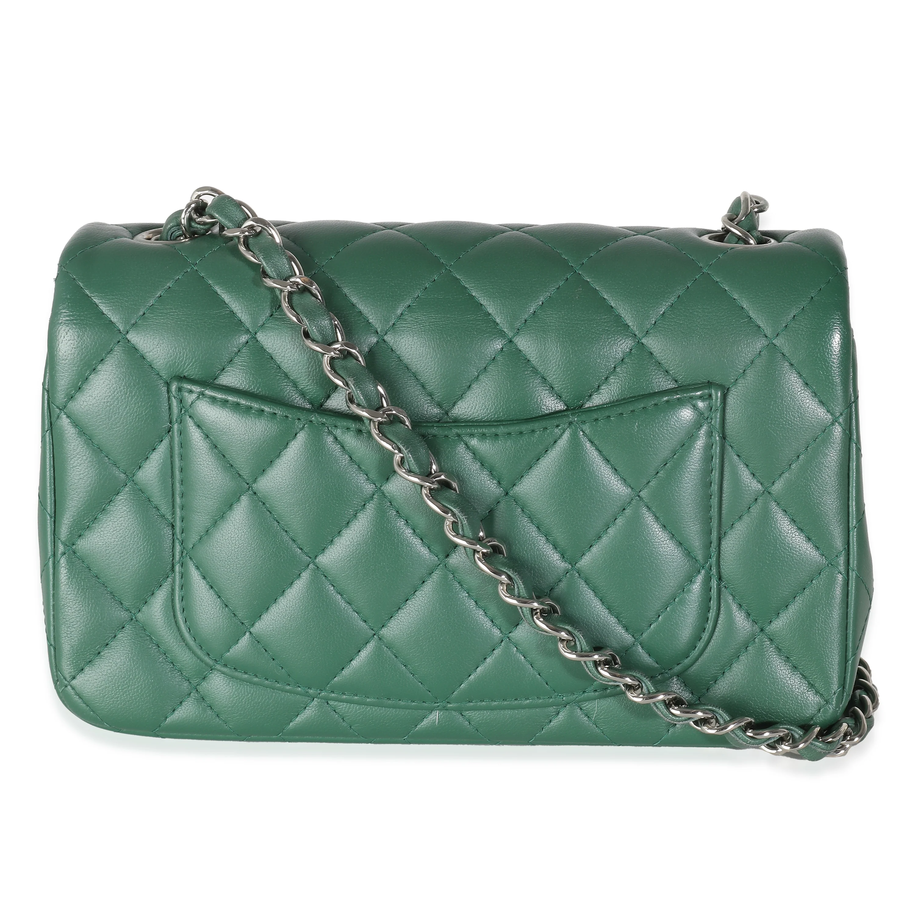 Dark Green Quilted Lambskin Mini Rectangular Flap Bag - Image 4